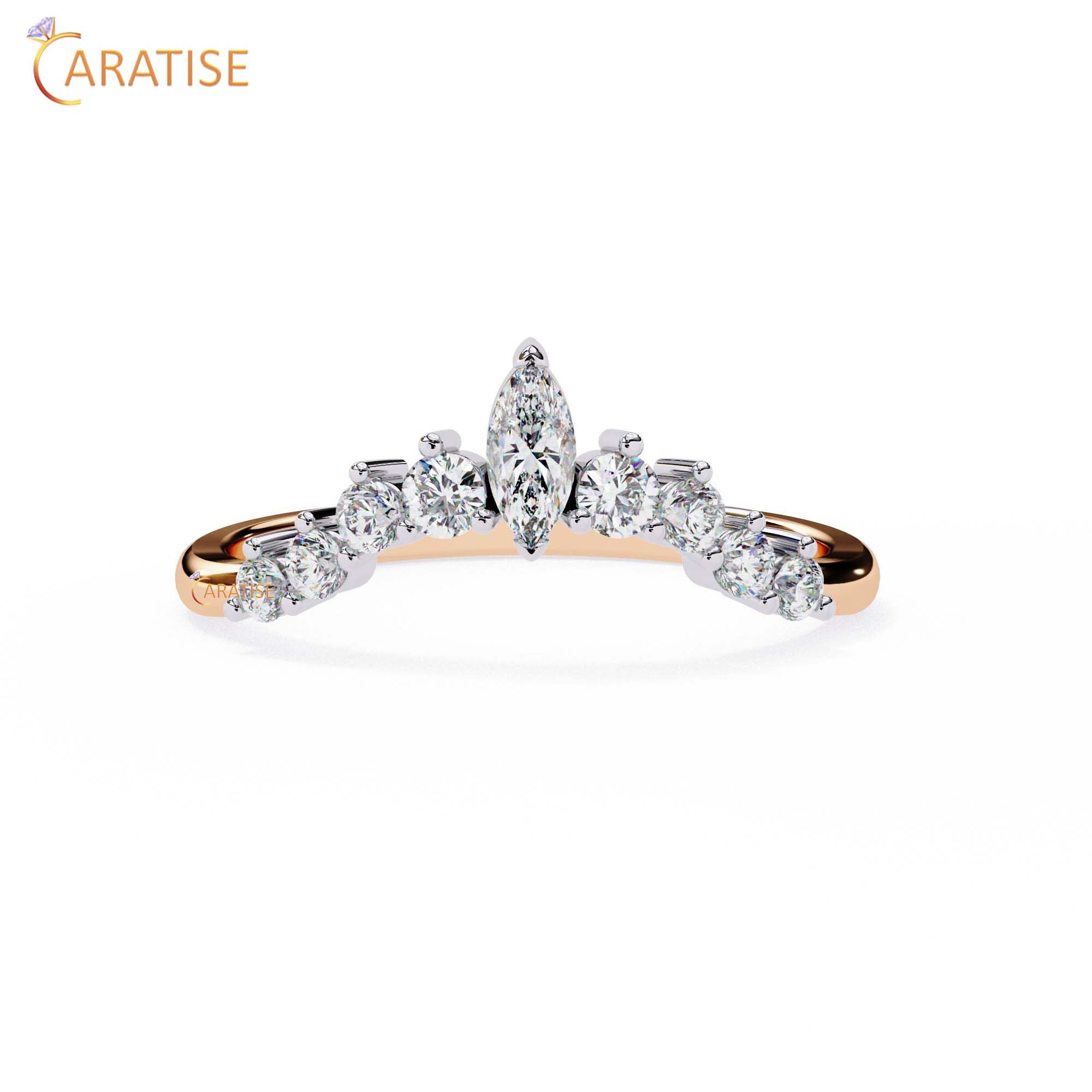 0.39 TDW Round & Marquise Cut Minimalist Diamond Women's Ring