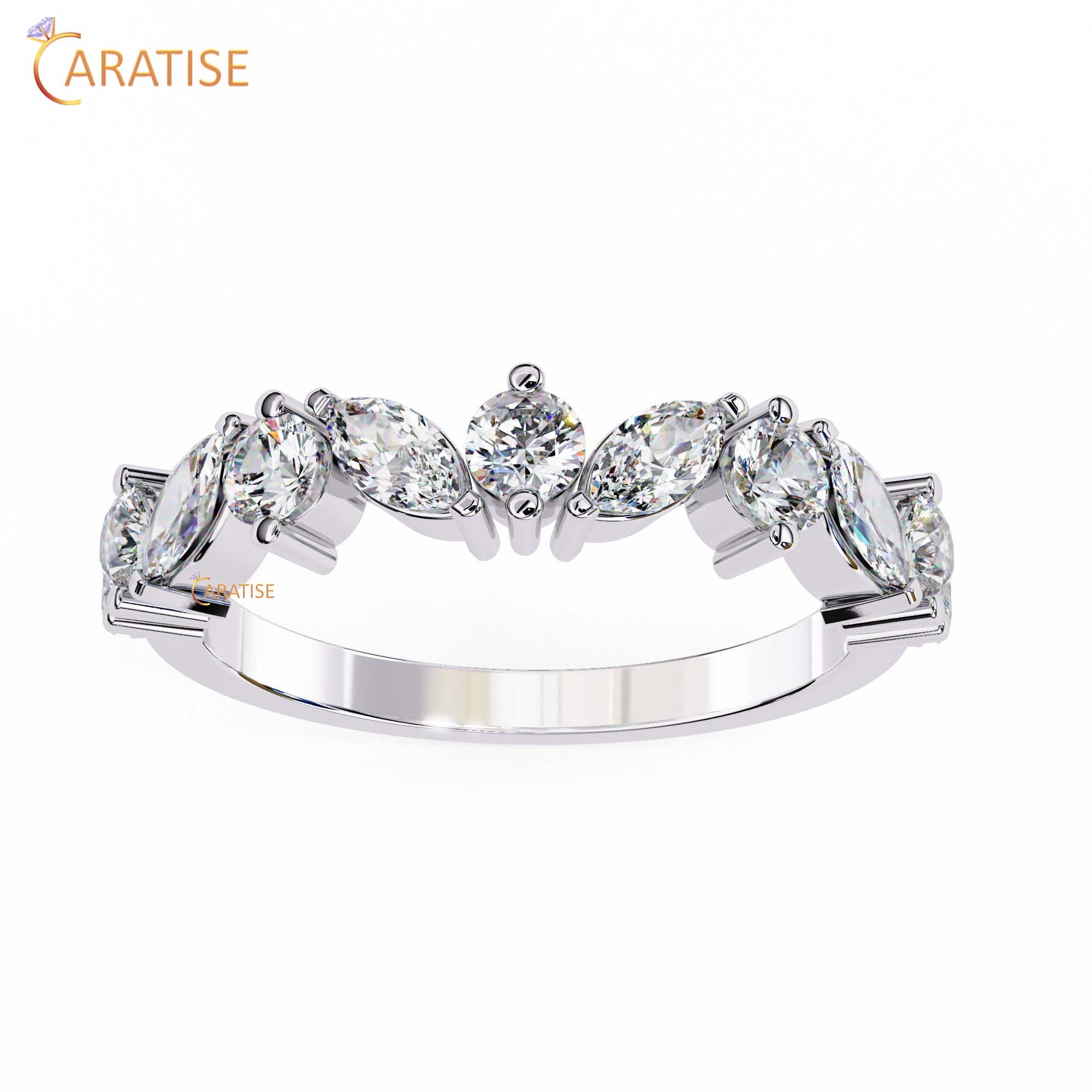 0.90 TDW Round & Marquise Cut Diamond Women's Minimalist Ring