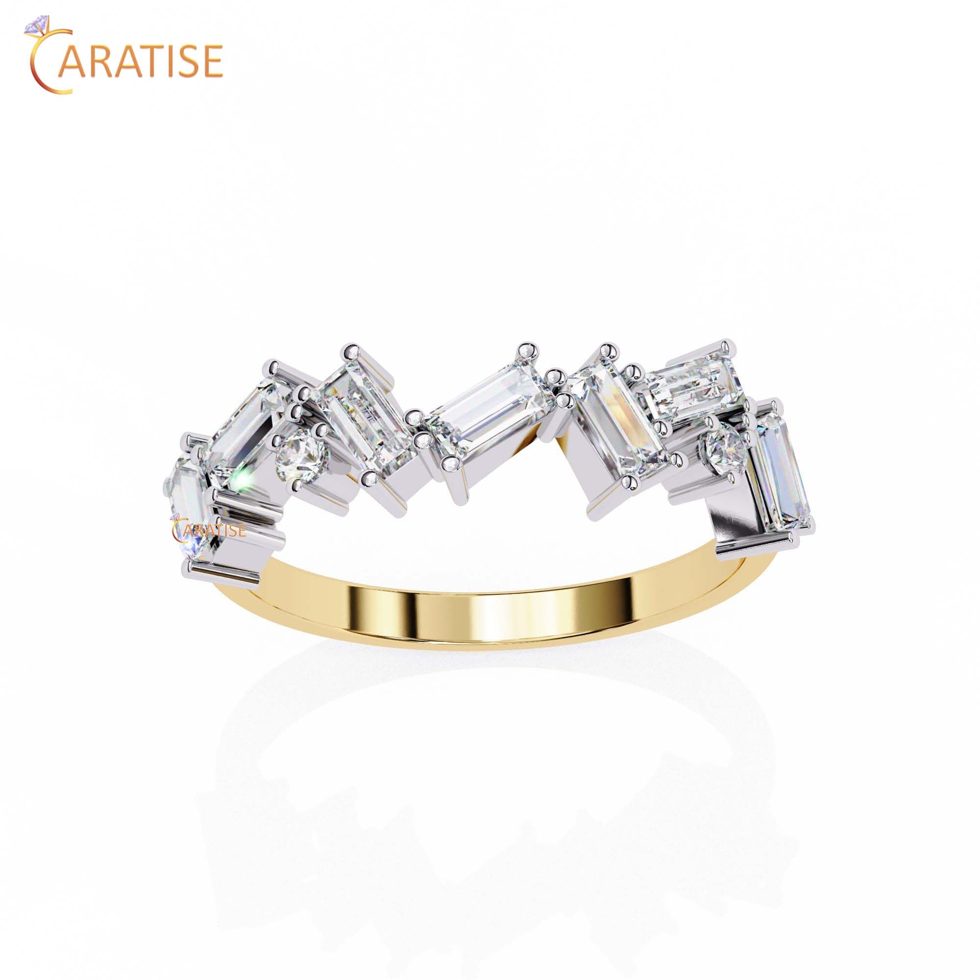 0.68 TDW Round & Baguette Cut Minimalist Diamond Women's Ring