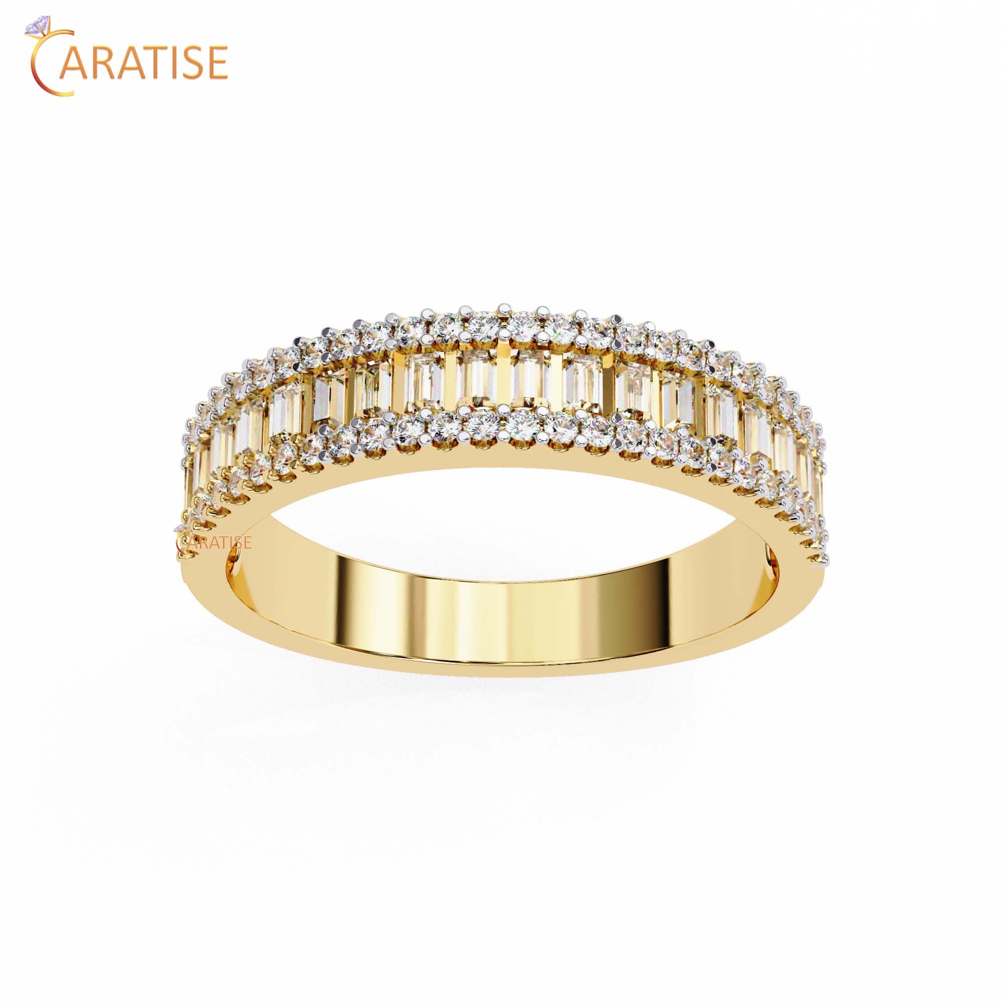 0.60 TDW Round & Baguette Cut Diamond Women's Minimalist Band