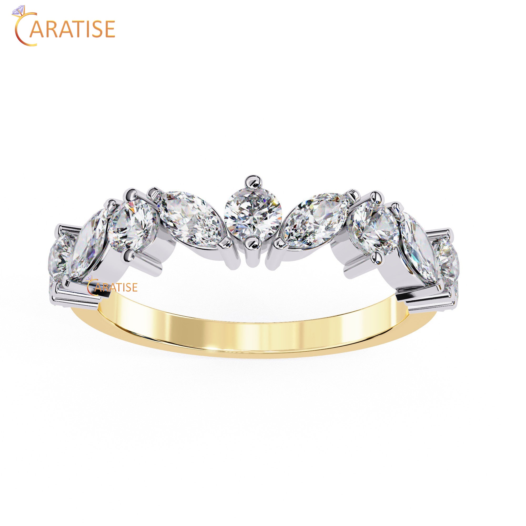 0.90 TDW Round & Marquise Cut Diamond Women's Minimalist Ring