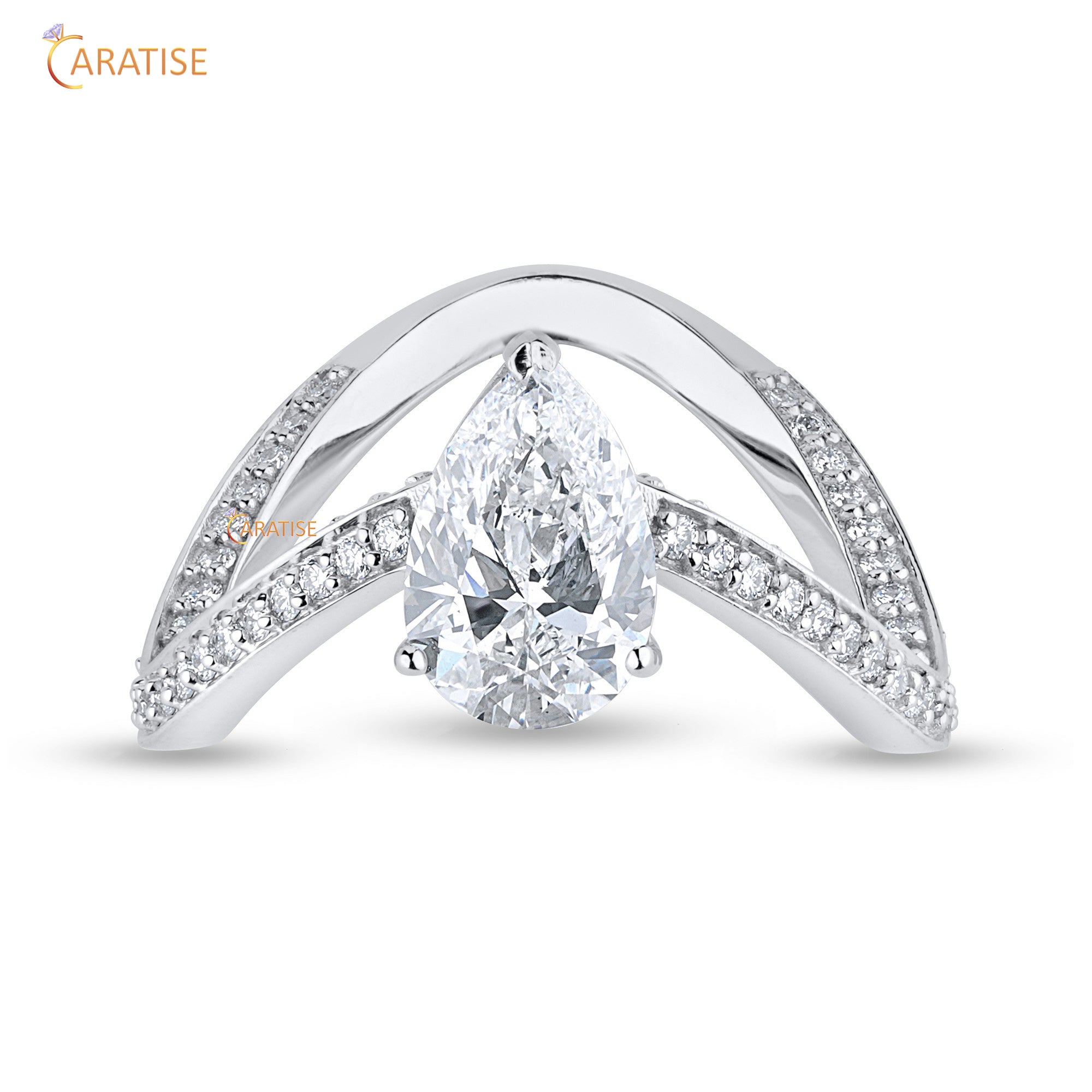 2.50 TDW Pear & Round Cut Mossiante Diamond Engagement Ring 925 Silver