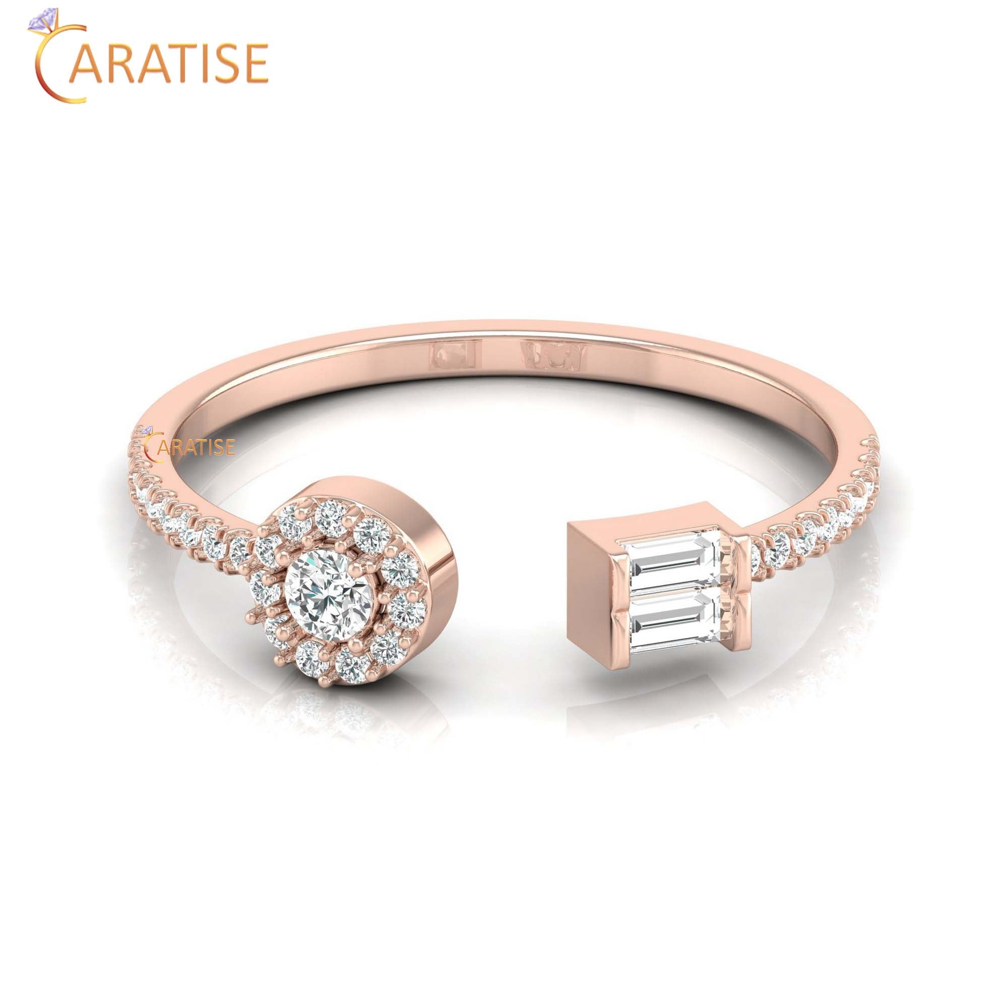 0.25 TDW Round & Baguette Cut Women's Minimalist Diamond Ring