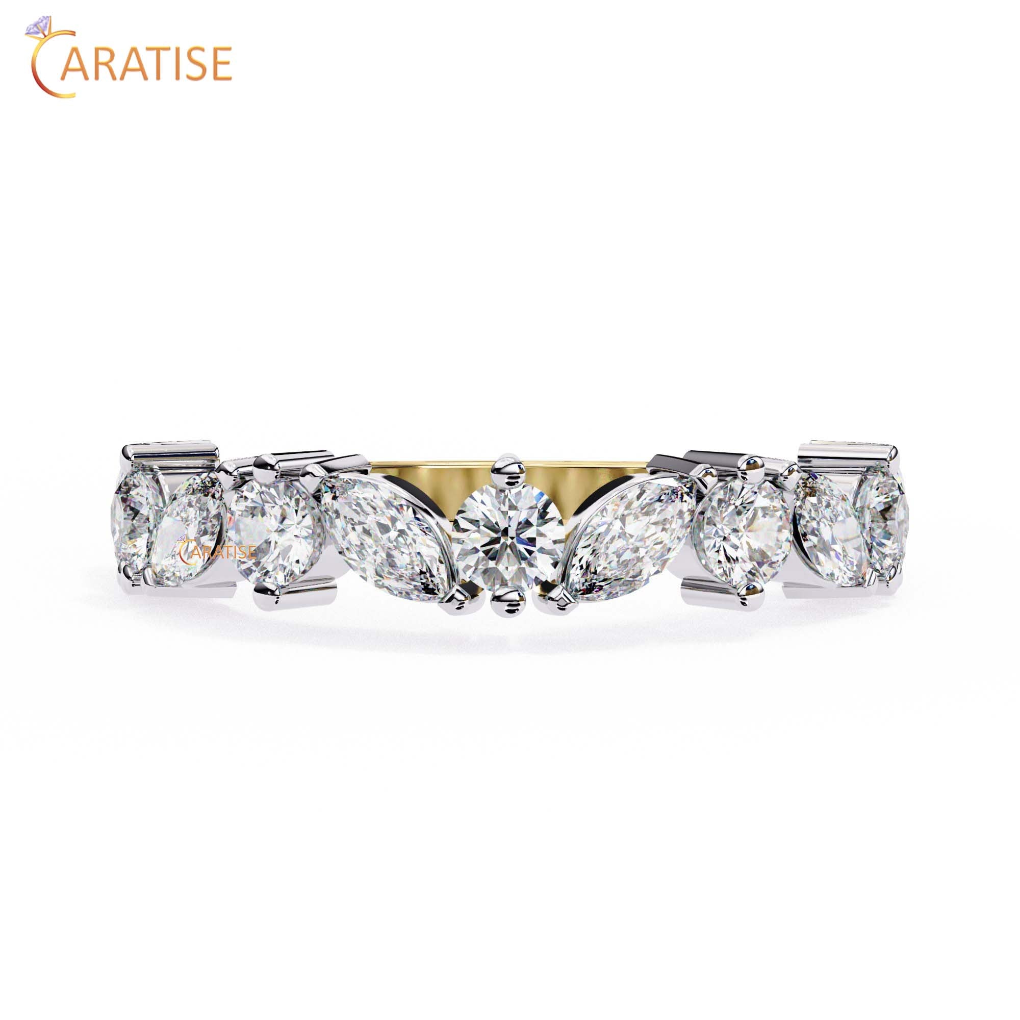 0.90 TDW Round & Marquise Cut Diamond Women's Minimalist Ring