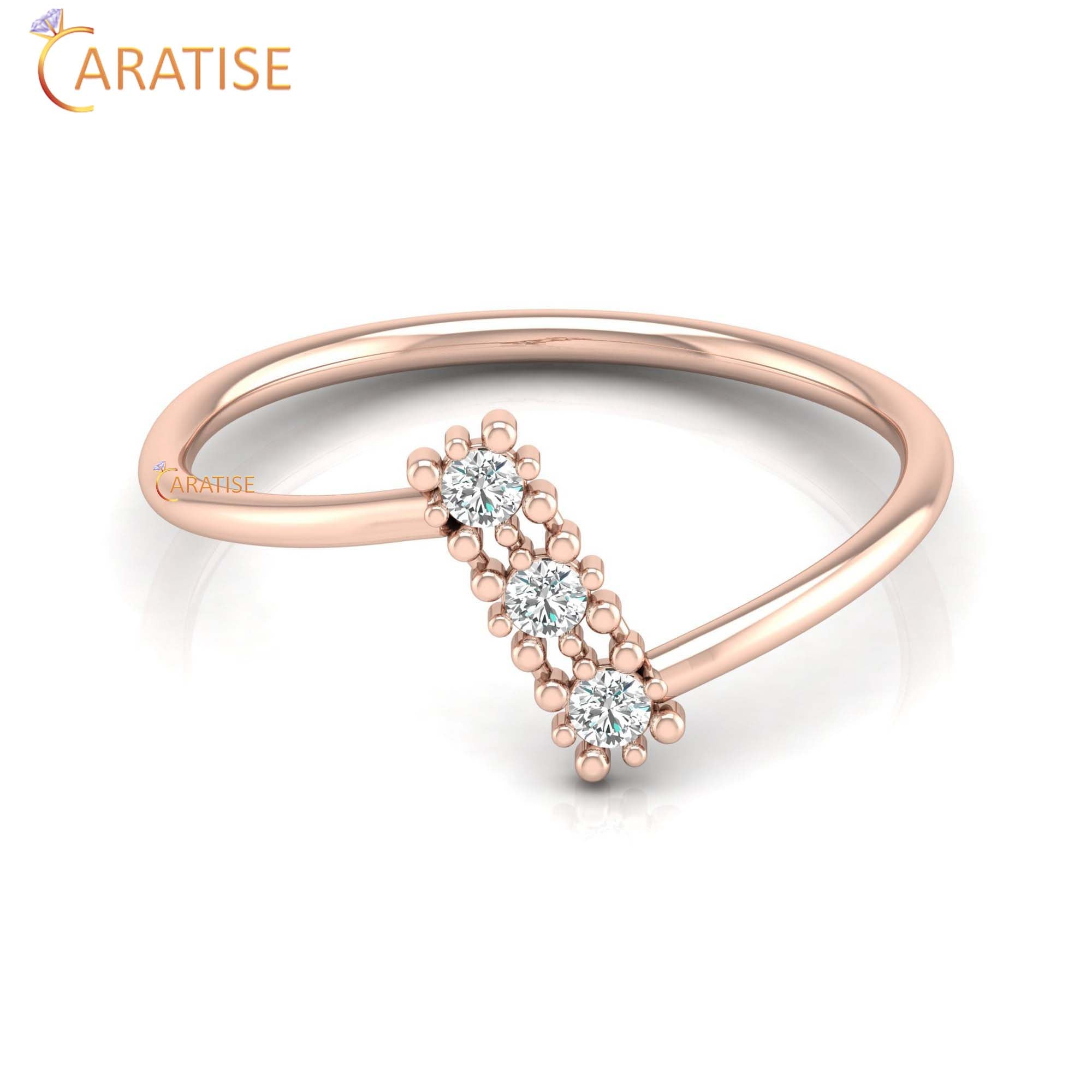 0.09 TDW Round Cut Women's Minimalist Diamond Ring