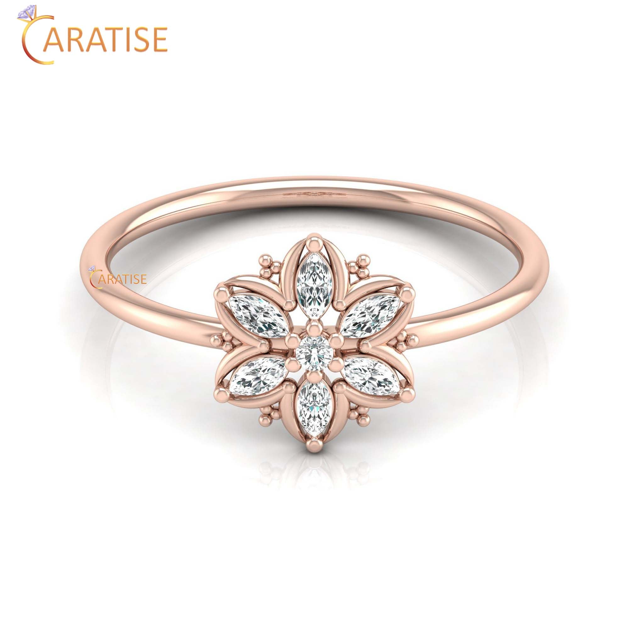 0.15 TDW Round & Marquise Cut Women's Minimalist Diamond Ring