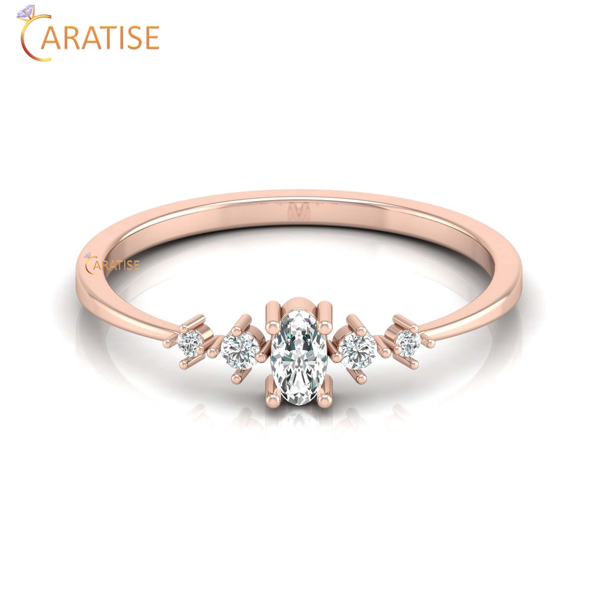 0.17 TDW Round & Oval Cut women's Minimalist Diamond Ring