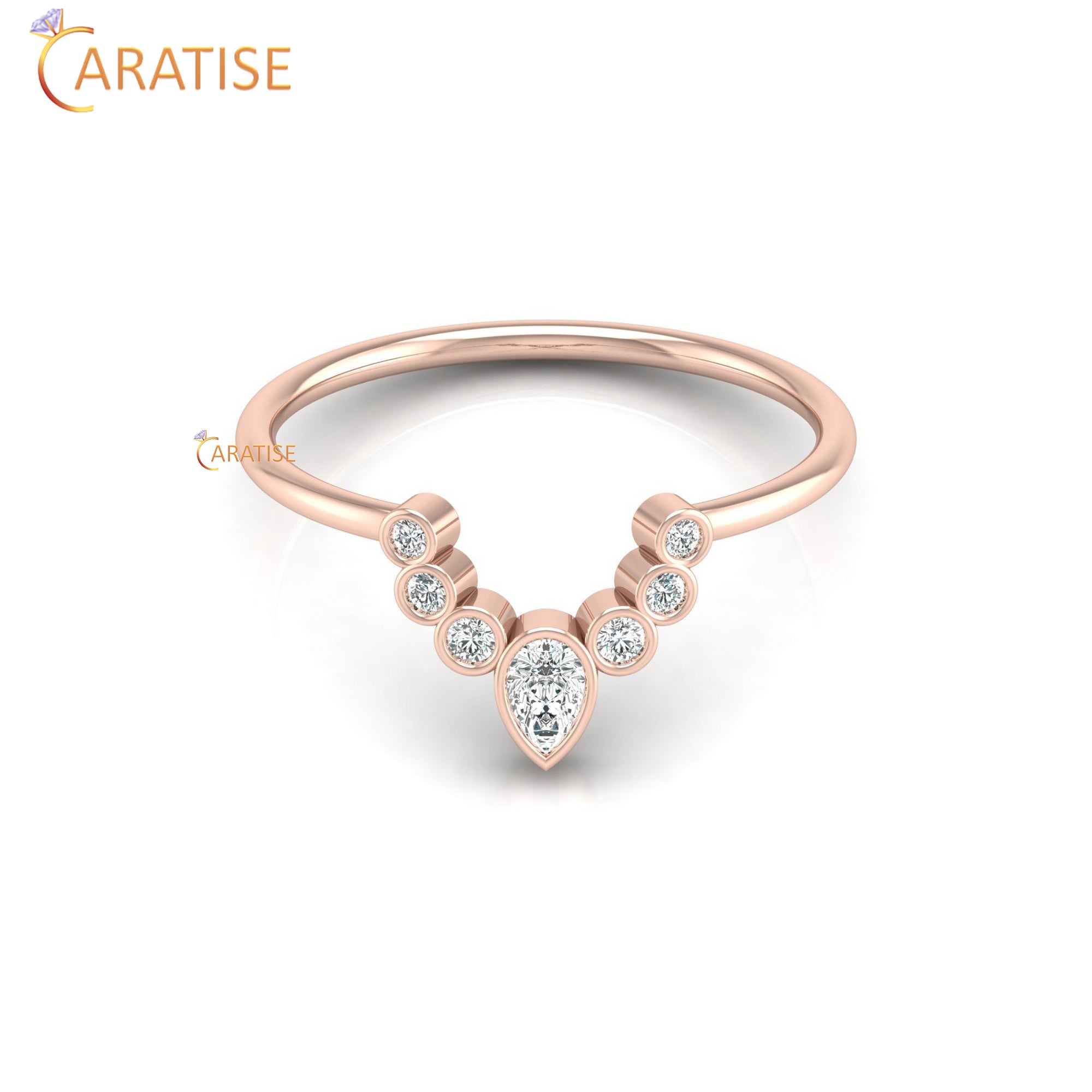 0.16 TDW Round & Pear Cut Minimalist Women's Diamond Ring