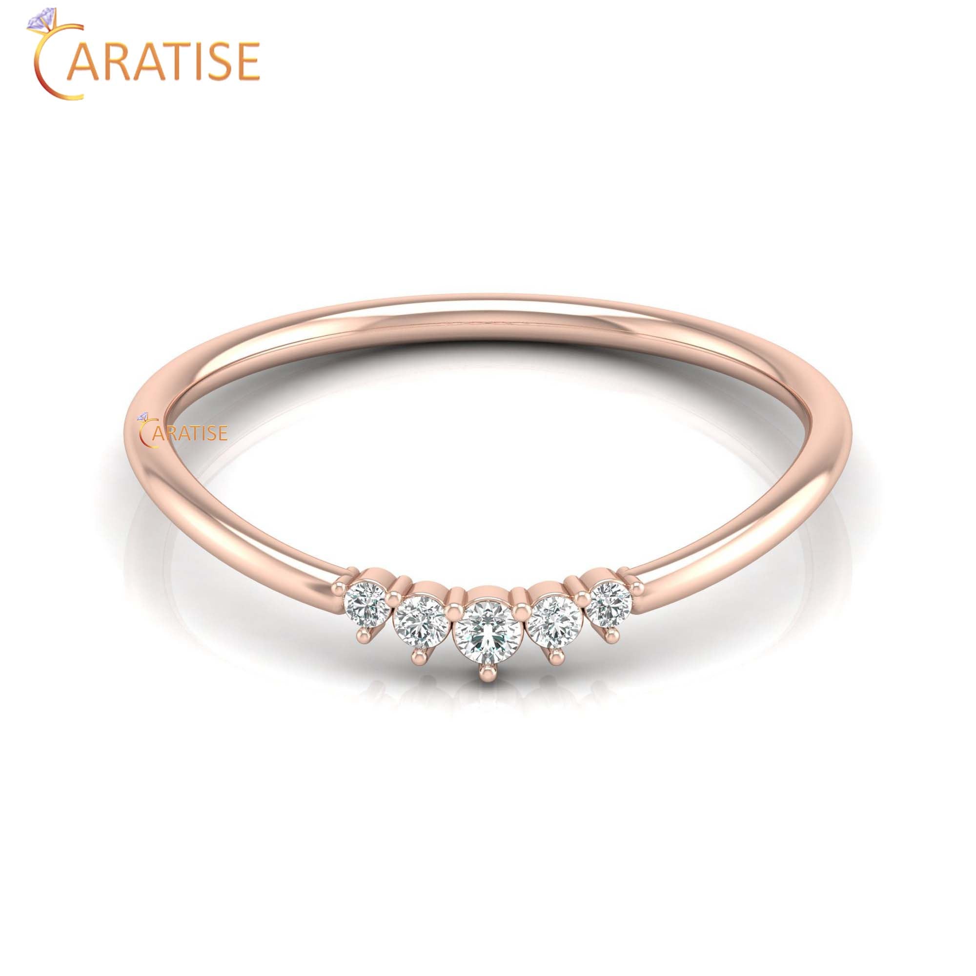 0.06 TDW Round Cut Women's Minimalist Diamond Ring
