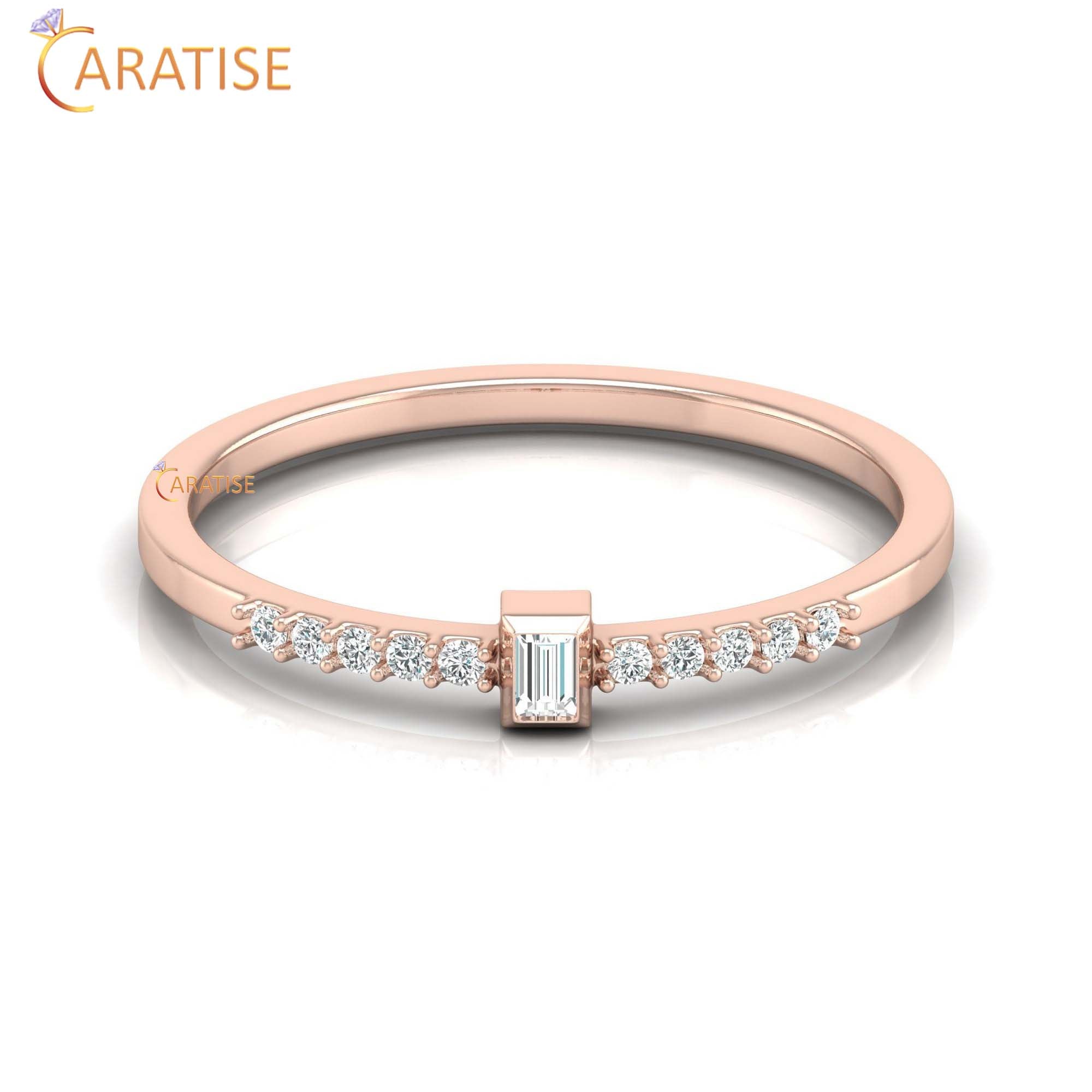 0.08 TDW Round & Baguette Cut Women's Minimalist Diamond Ring
