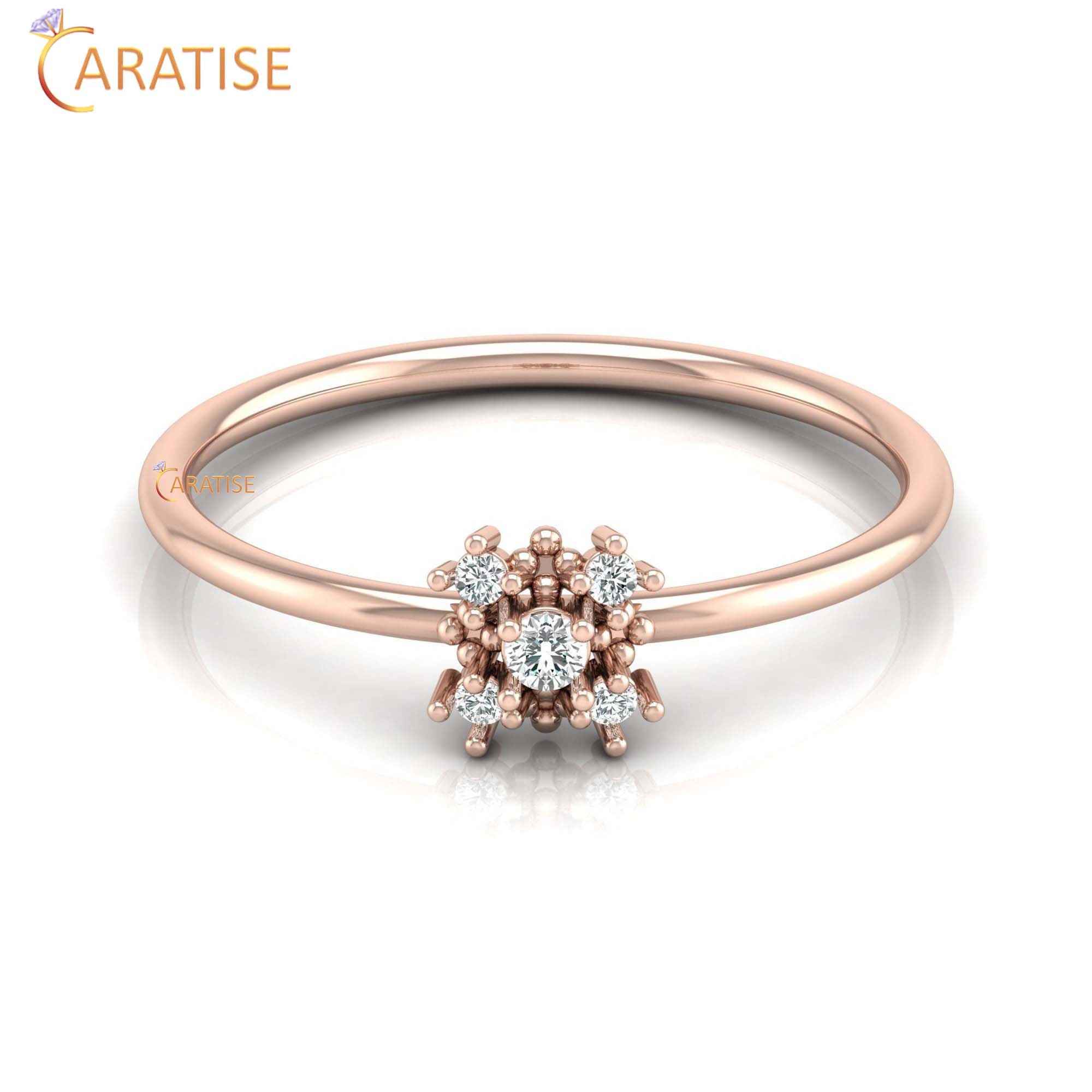 0.06 TDW Round Cut Women's Minimalist Diamond Ring