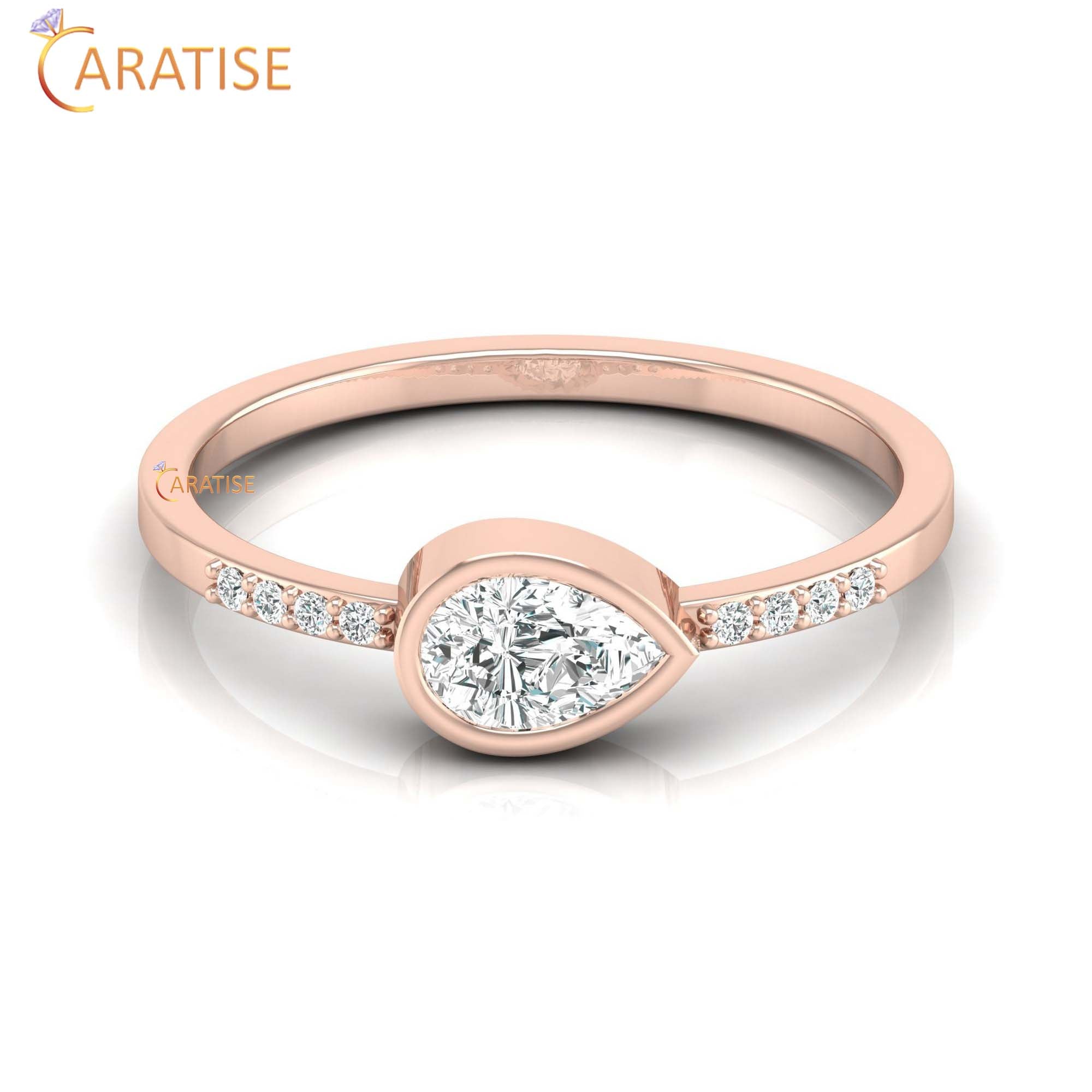 0.39 TDW Round & Pear Cut Women's Minimalist Diamond Ring