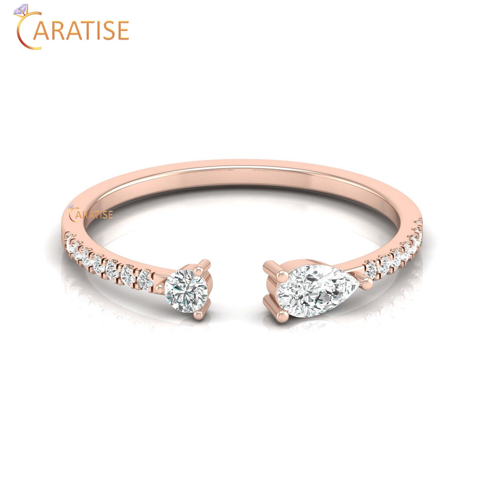 0.28 TDW Round & Pear Cut Women's Minimalist Diamond Ring