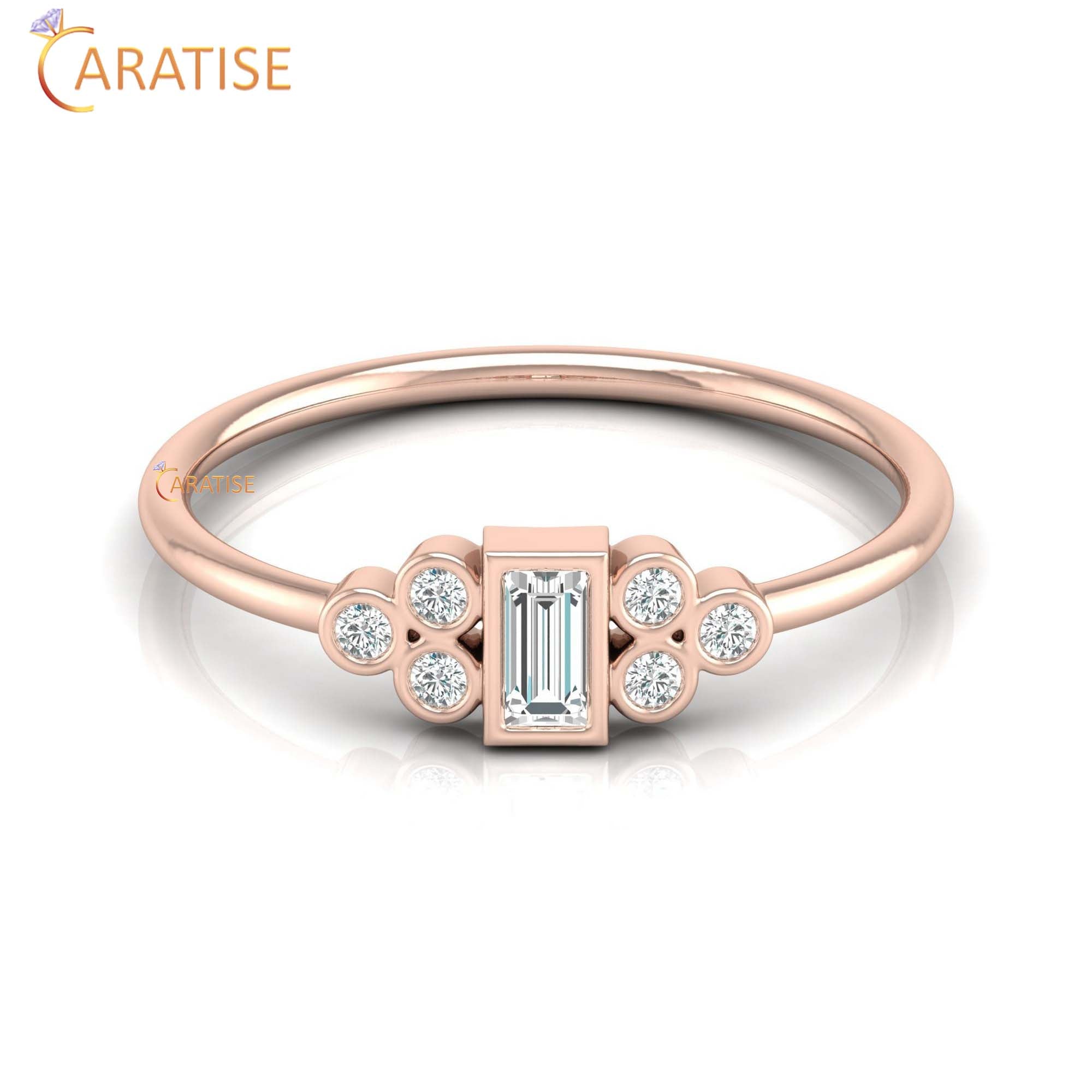0.17 TDW Round & Baguette Cut Women's Minimalist Diamond Ring