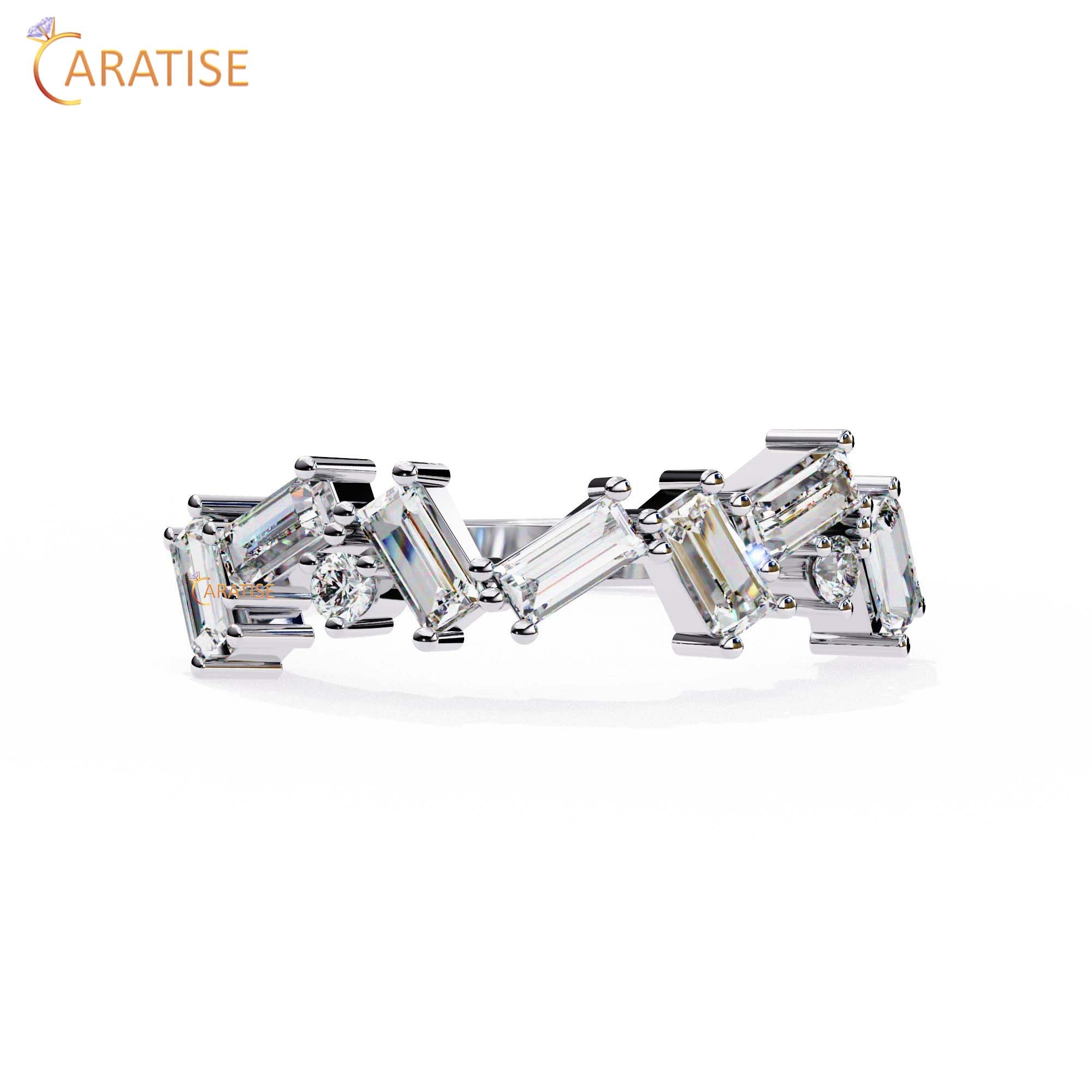 0.68 TDW Round & Baguette Cut Minimalist Diamond Women's Ring