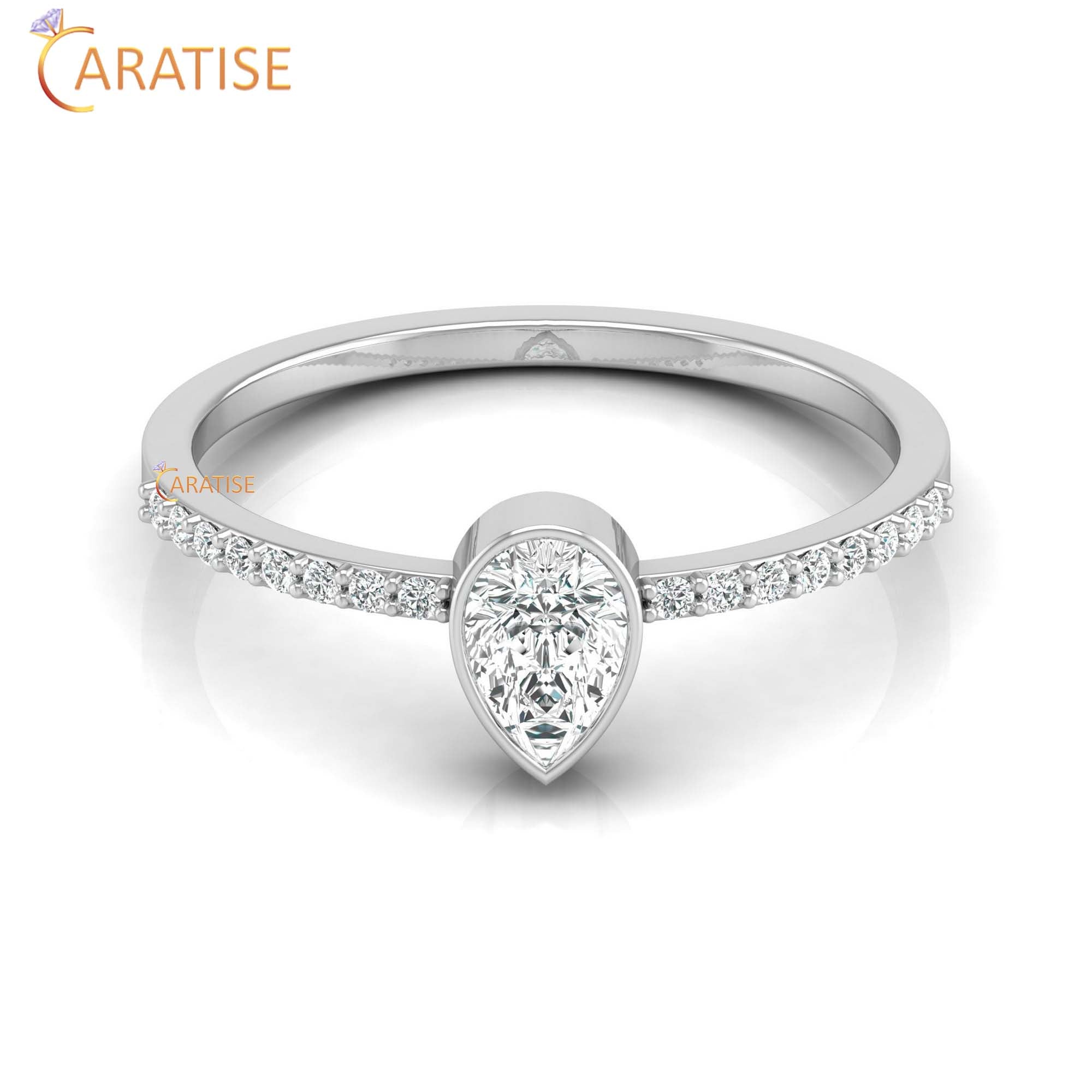 0.43 TDW Round & Pear Cut Women's Minimalist Diamond Ring