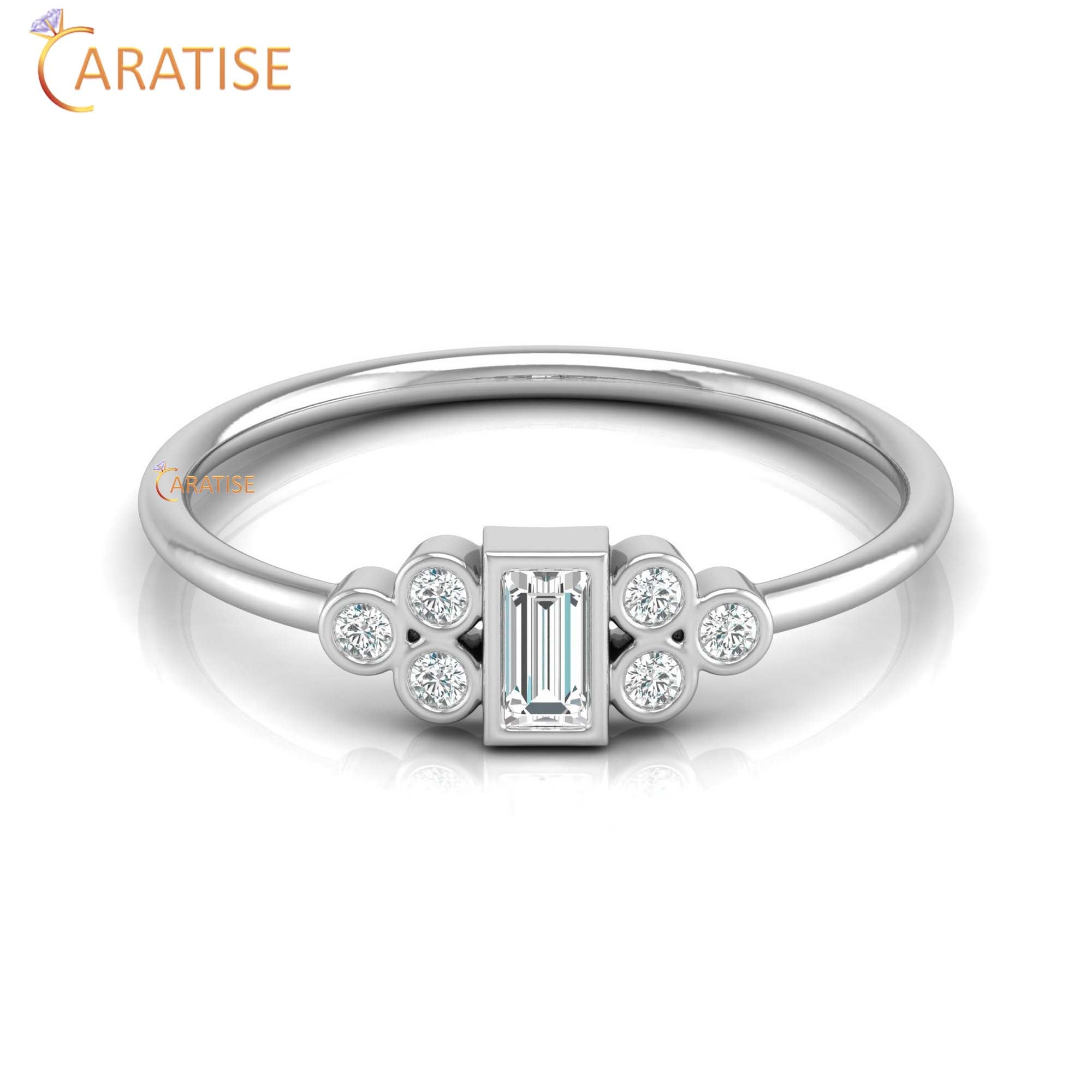 0.17 TDW Round & Baguette Cut Women's Minimalist Diamond Ring