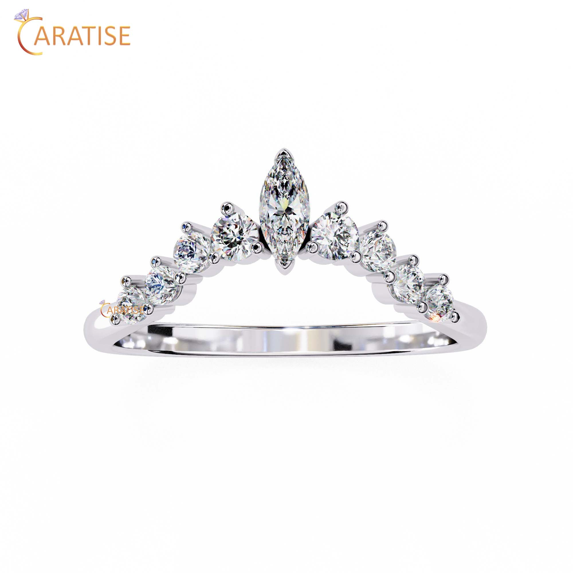 0.39 TDW Round & Marquise Cut Minimalist Diamond Women's Ring