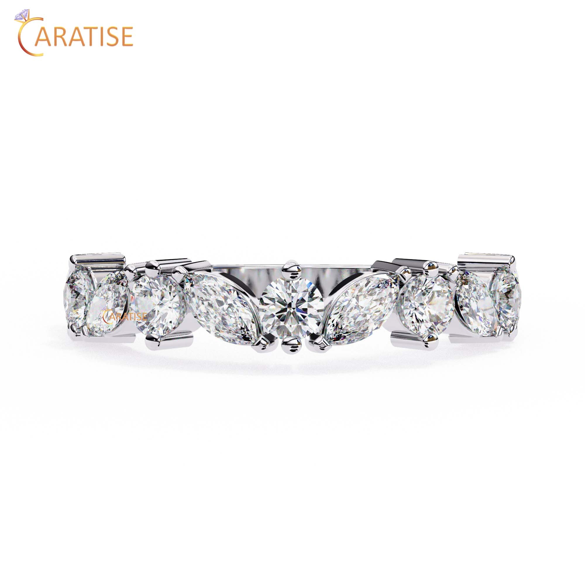 0.90 TDW Round & Marquise Cut Diamond Women's Minimalist Ring