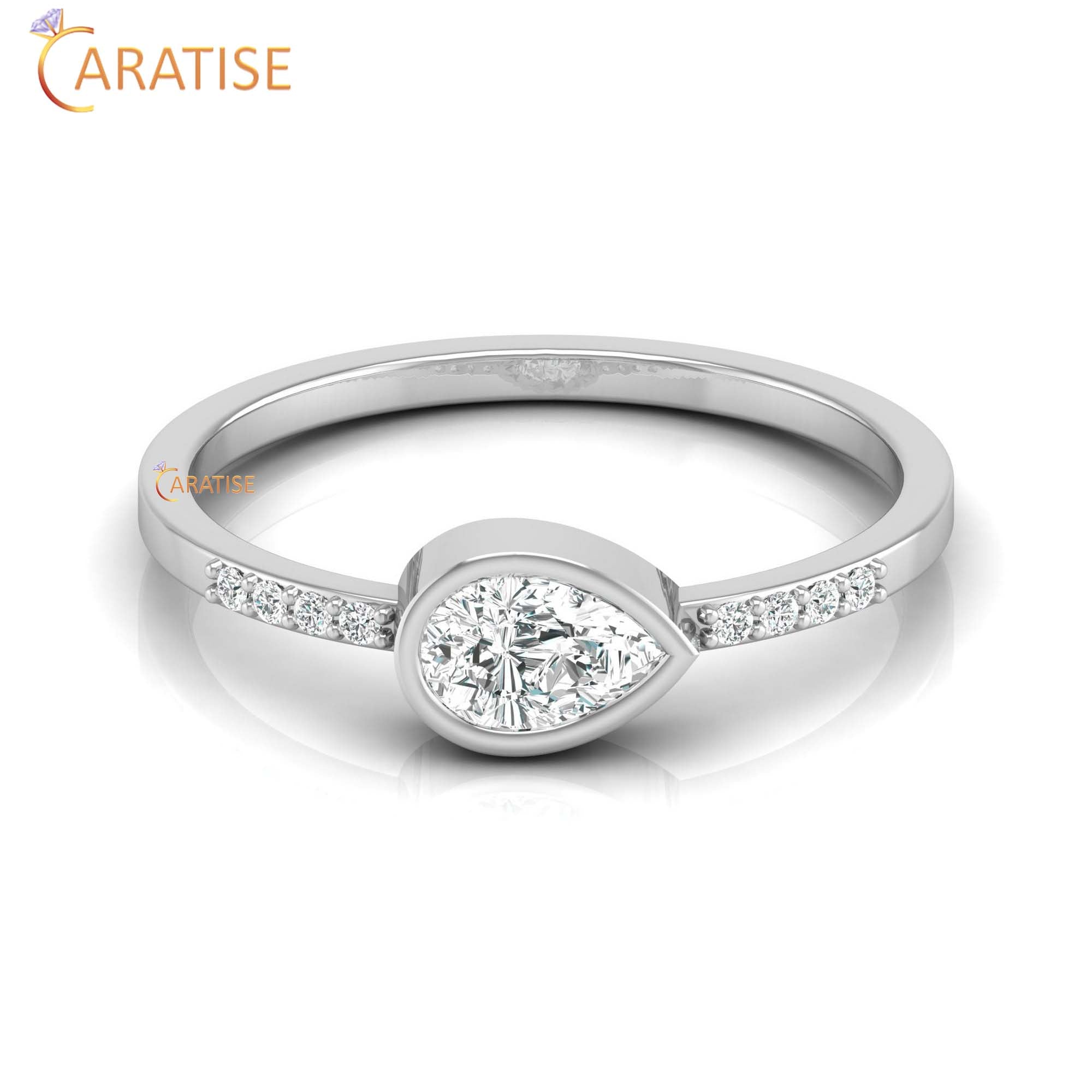 0.39 TDW Round & Pear Cut Women's Minimalist Diamond Ring