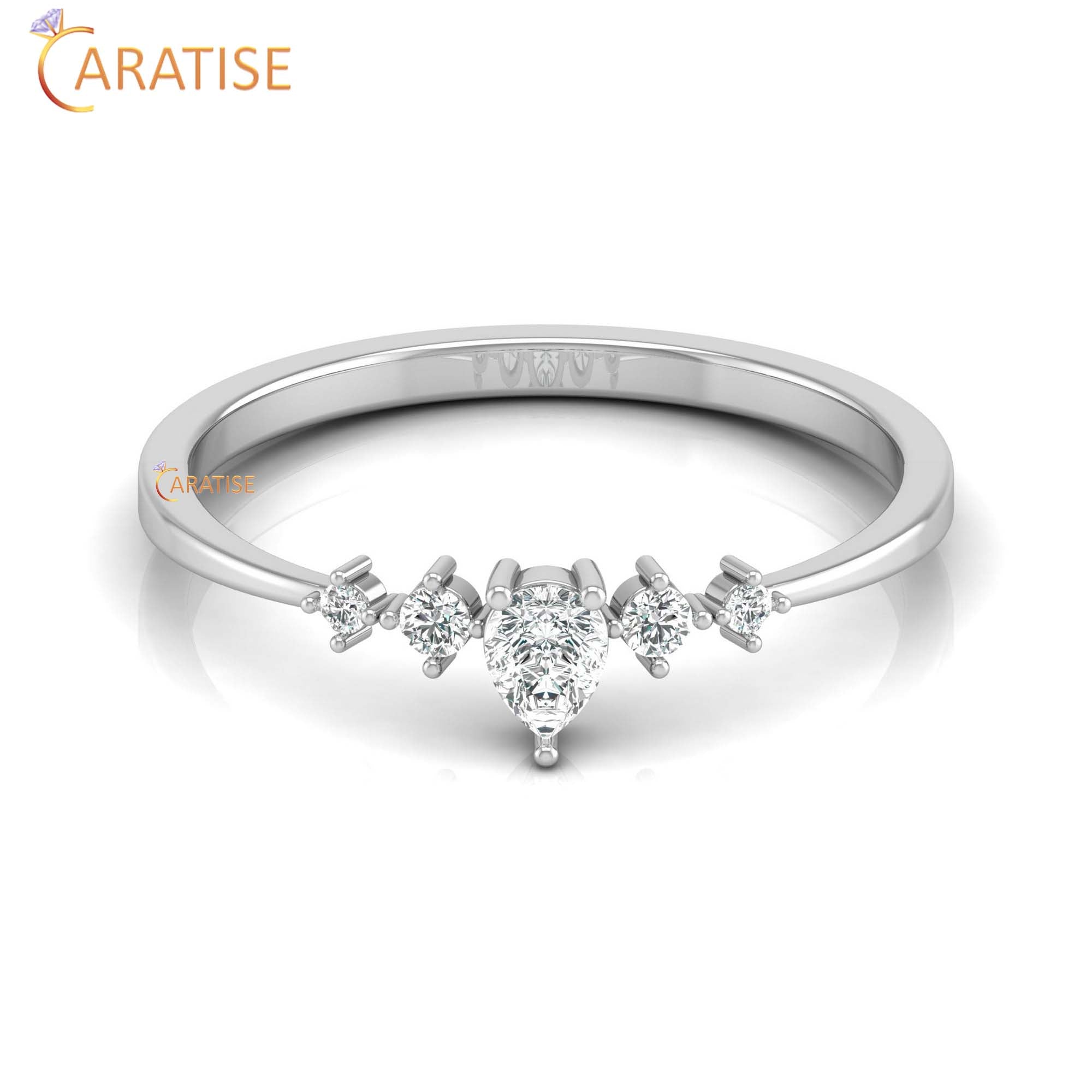 0.19 TDW Round & Pear Cut Women's Minimalist Diamond Ring