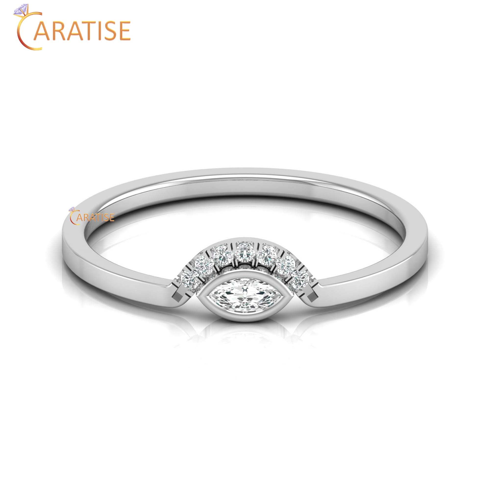 0.09 TDW Round & Marquise Cut Women's Minimalist Diamond Ring