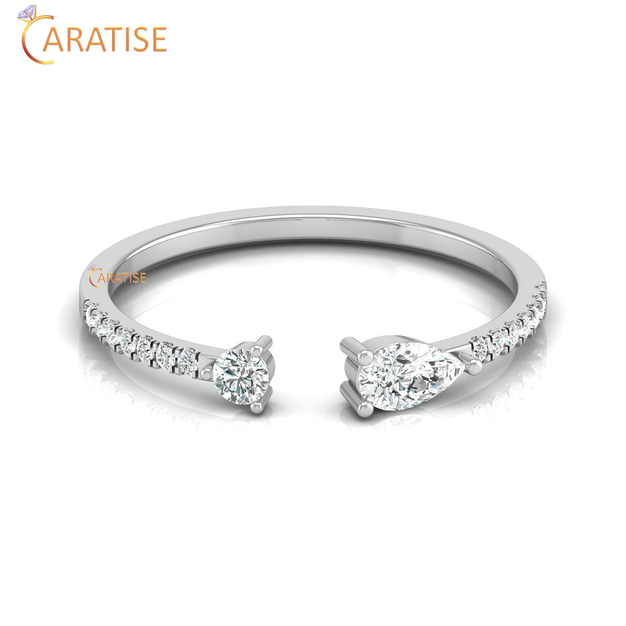 0.28 TDW Round & Pear Cut Women's Minimalist Diamond Ring