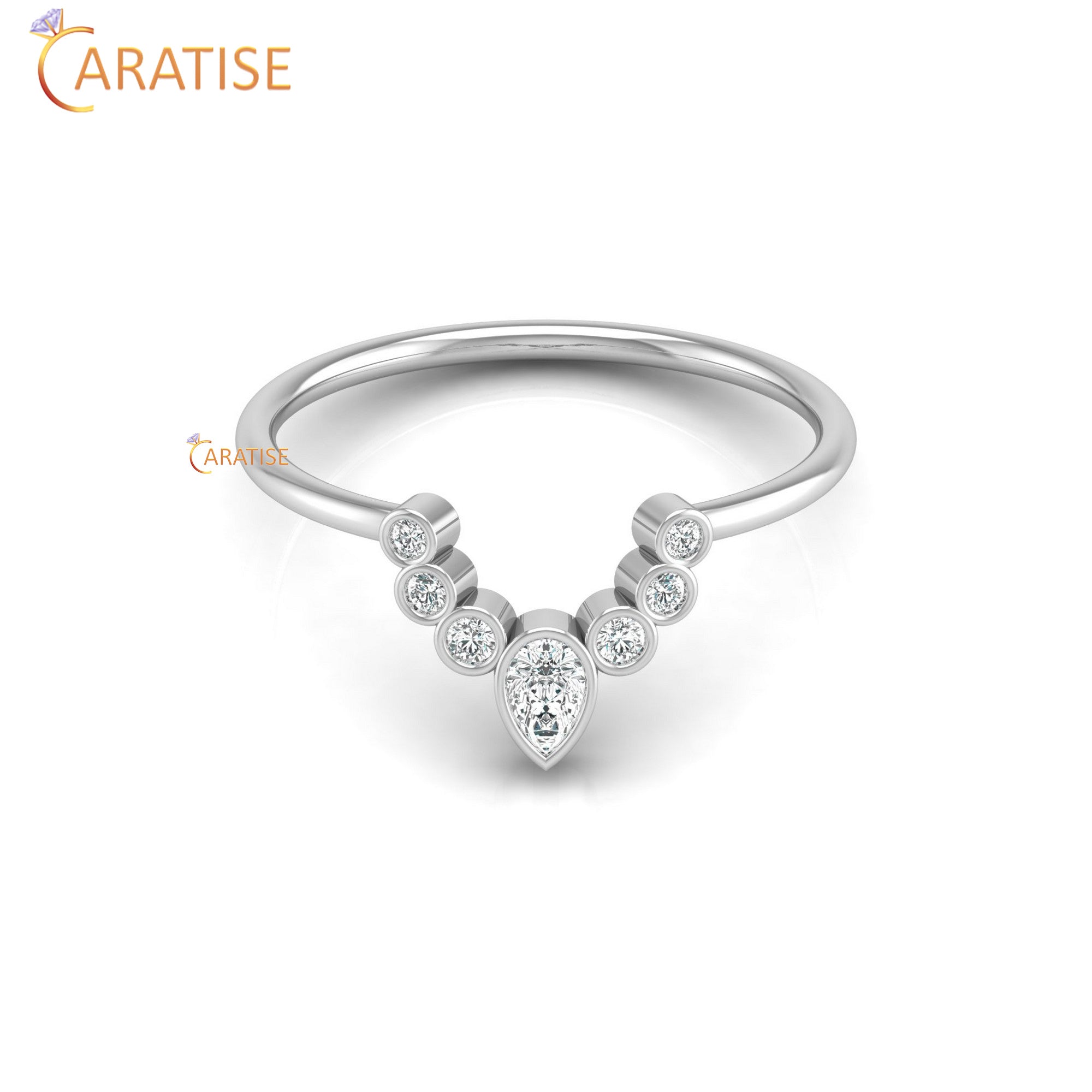 0.16 TDW Round & Pear Cut Minimalist Women's Diamond Ring