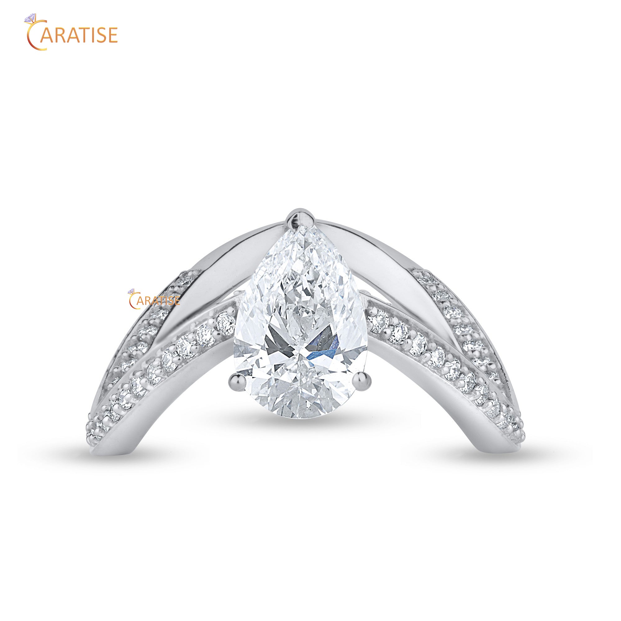 2.50 TDW Pear & Round Cut Mossiante Diamond Engagement Ring 925 Silver