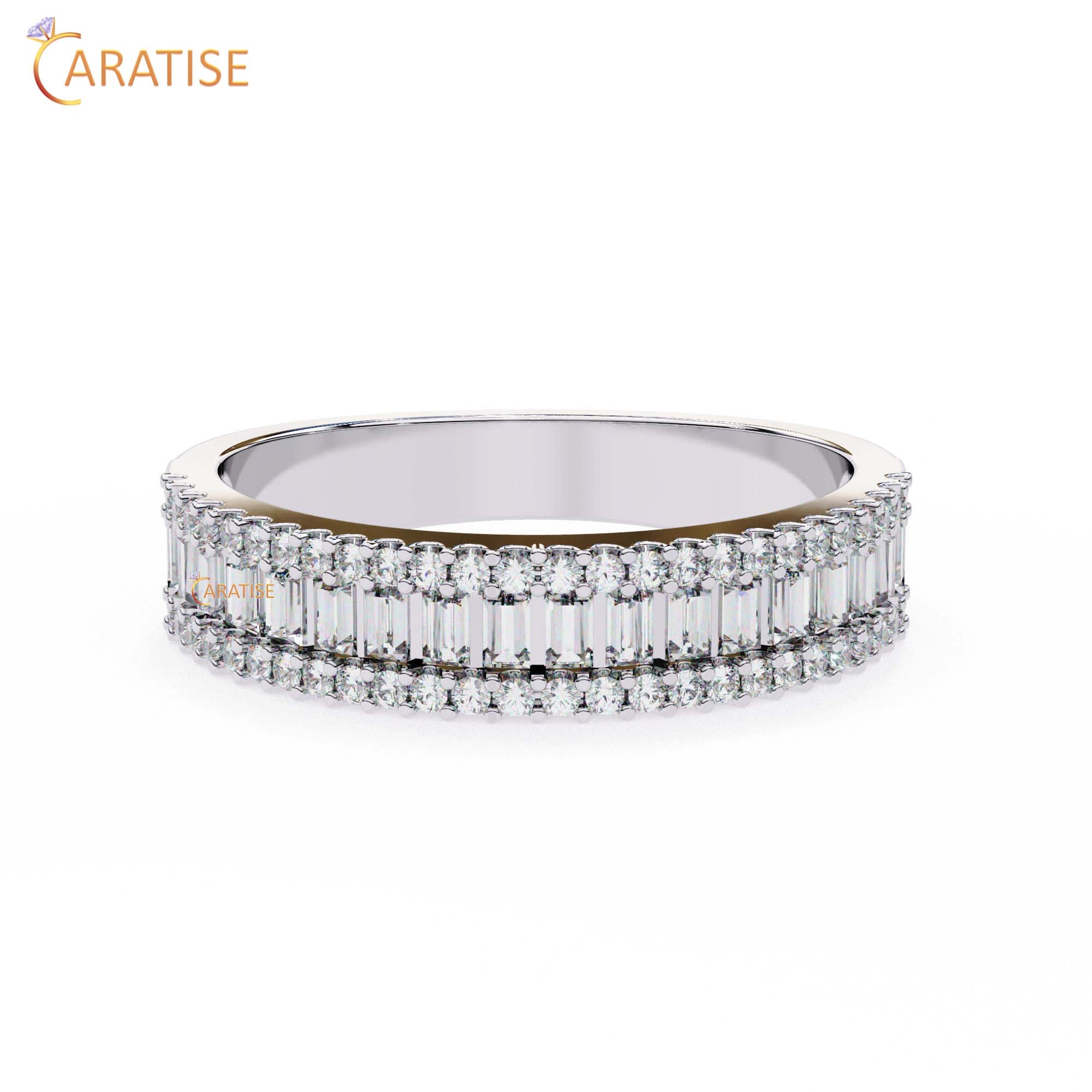 0.60 TDW Round & Baguette Cut Diamond Women's Minimalist Band