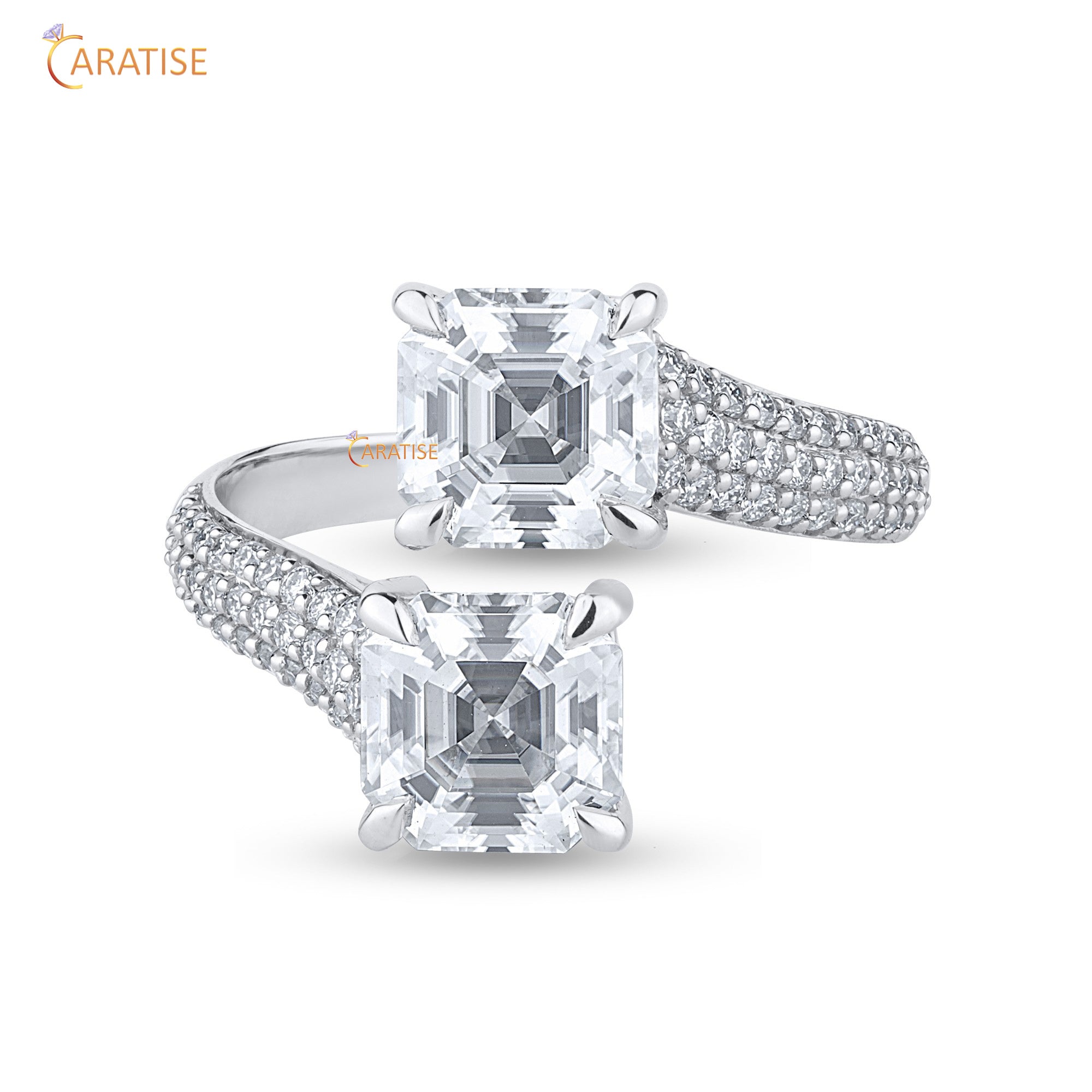 3.92TDW Asscher & Round Cut Diamond Engagement Ring 925 Silver