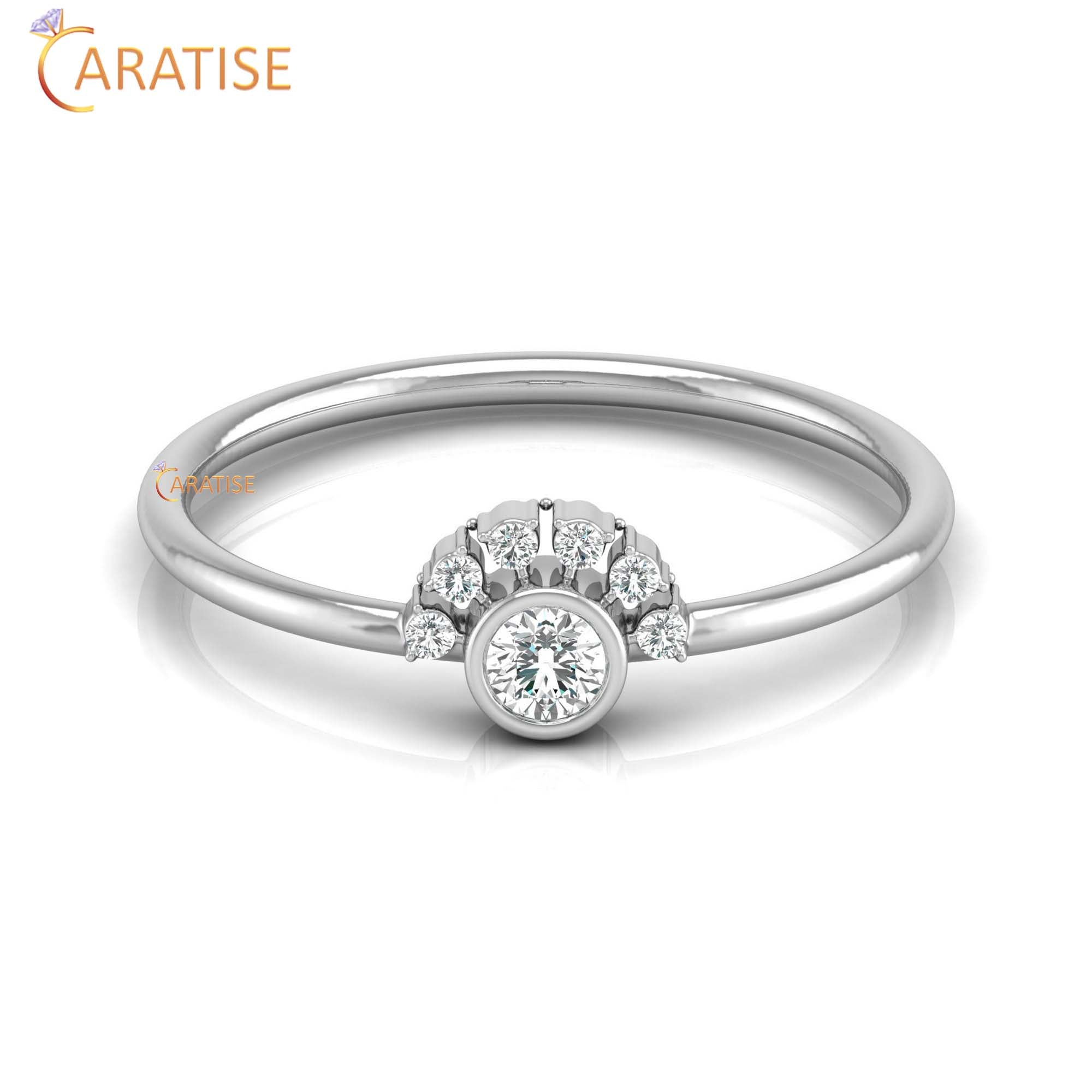 0.13 TDW Round Cut Women's Minimalist Diamond Ring