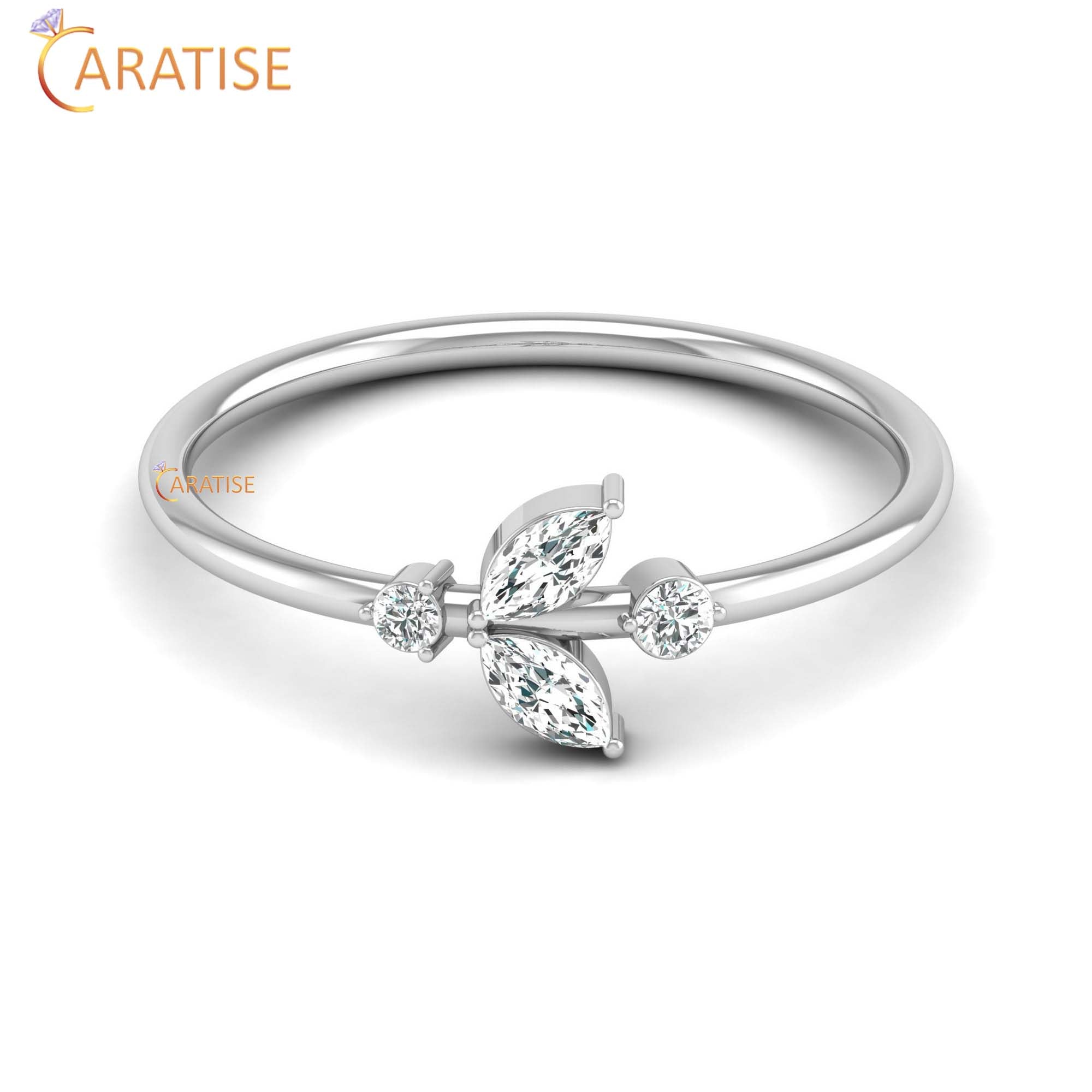 0.15 TDW Round & Marquise cut Women's Minimalist Diamond Ring