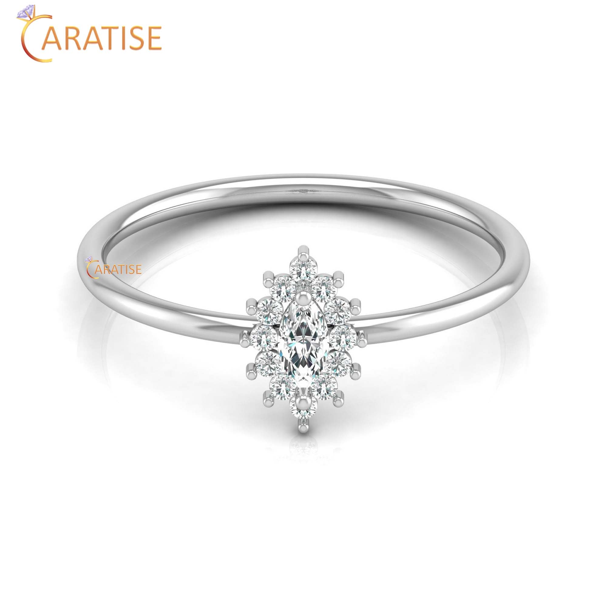 0.16 TDW Marquise & Round Cut Minimalist Diamond Ring