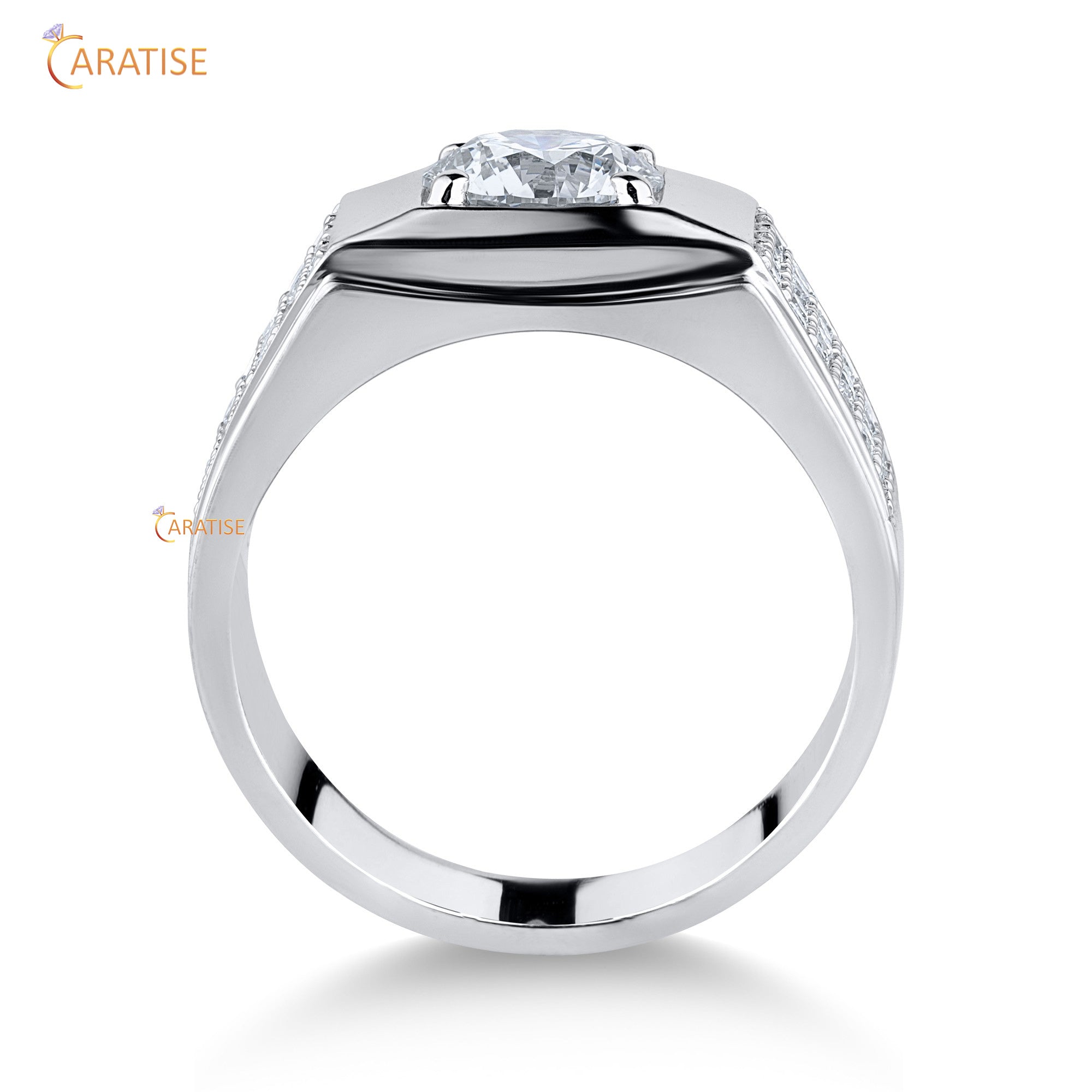 1.47TDW Round Cut Diamond Men's Engagement Ring 925 Silver
