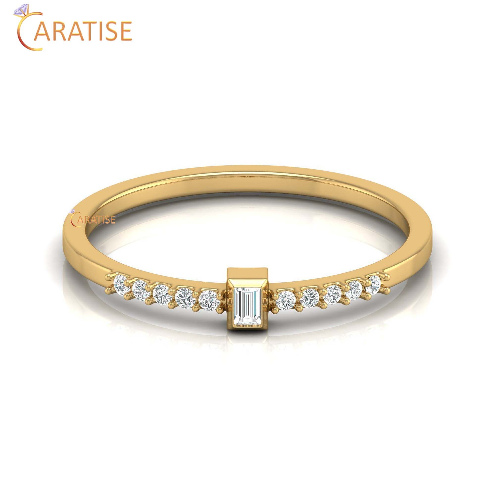 0.08 TDW Round & Baguette Cut Women's Minimalist Diamond Ring