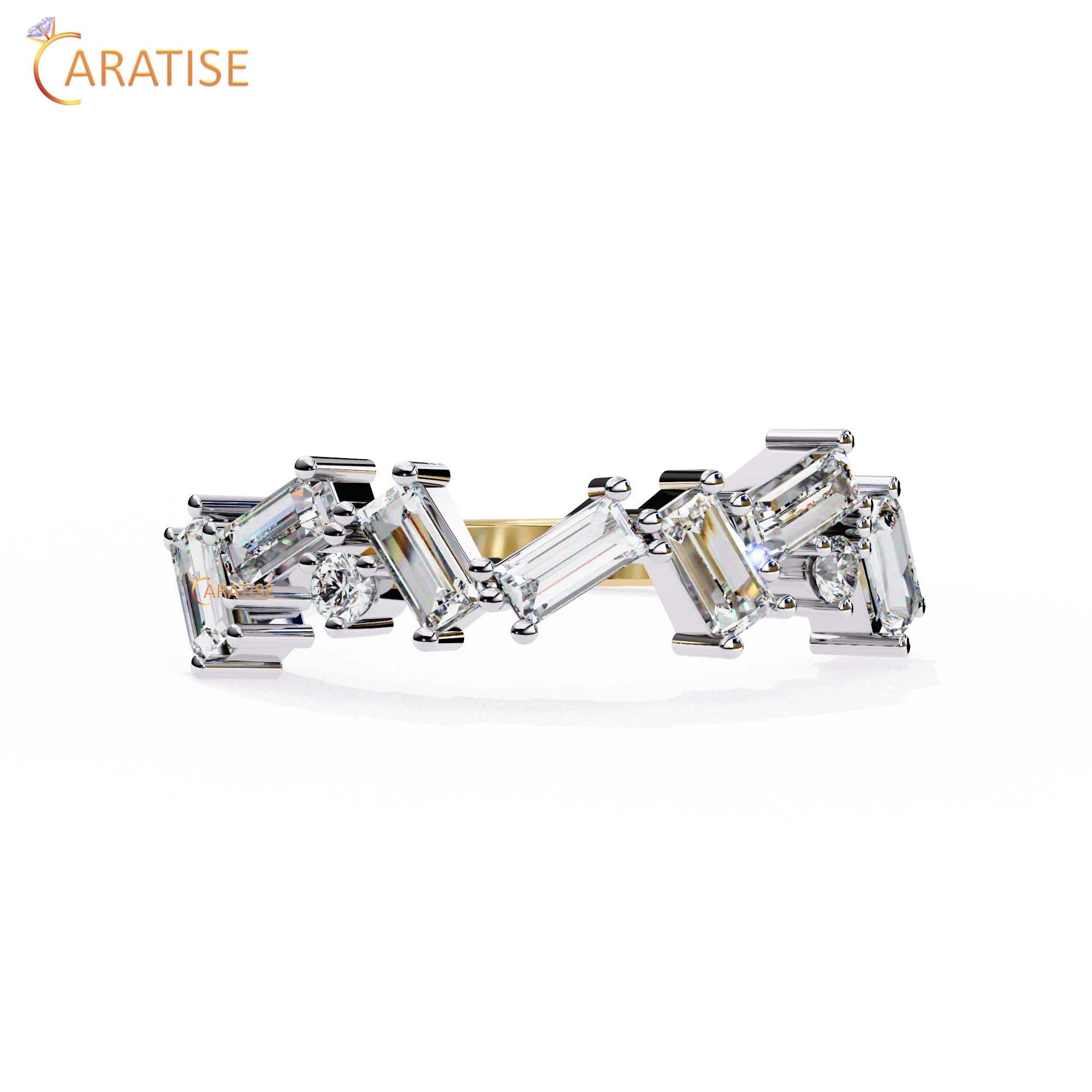 0.68 TDW Round & Baguette Cut Minimalist Diamond Women's Ring