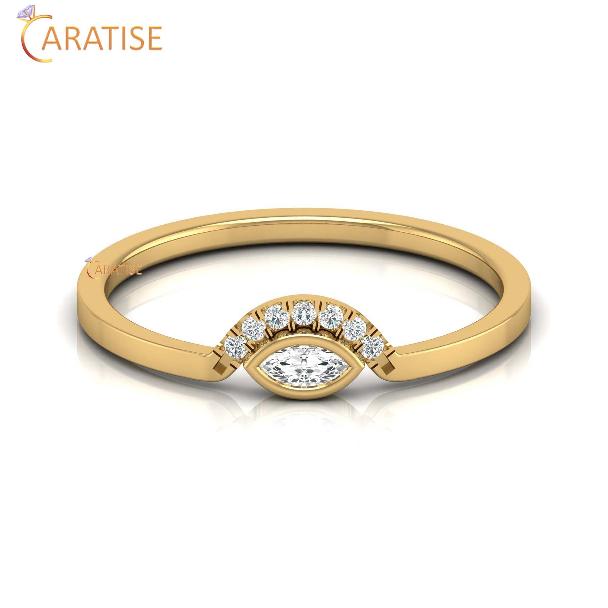 0.09 TDW Round & Marquise Cut Women's Minimalist Diamond Ring