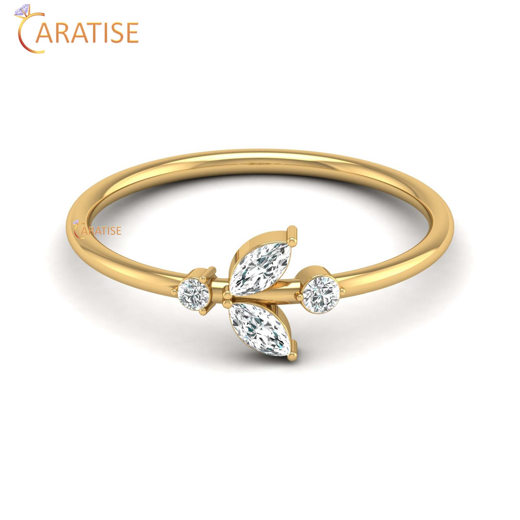 0.15 TDW Round & Marquise cut Women's Minimalist Diamond Ring