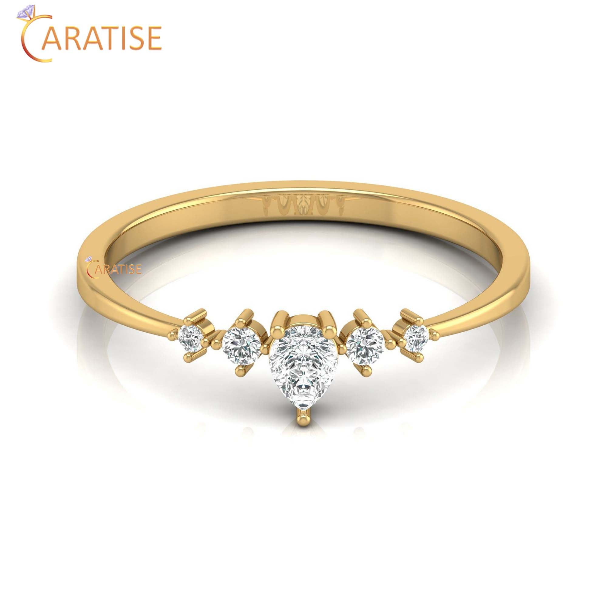 0.19 TDW Round & Pear Cut Women's Minimalist Diamond Ring