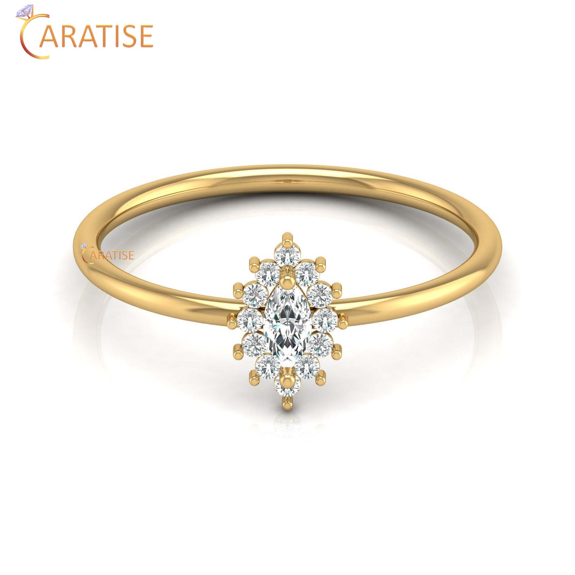 0.16 TDW Marquise & Round Cut Minimalist Diamond Ring