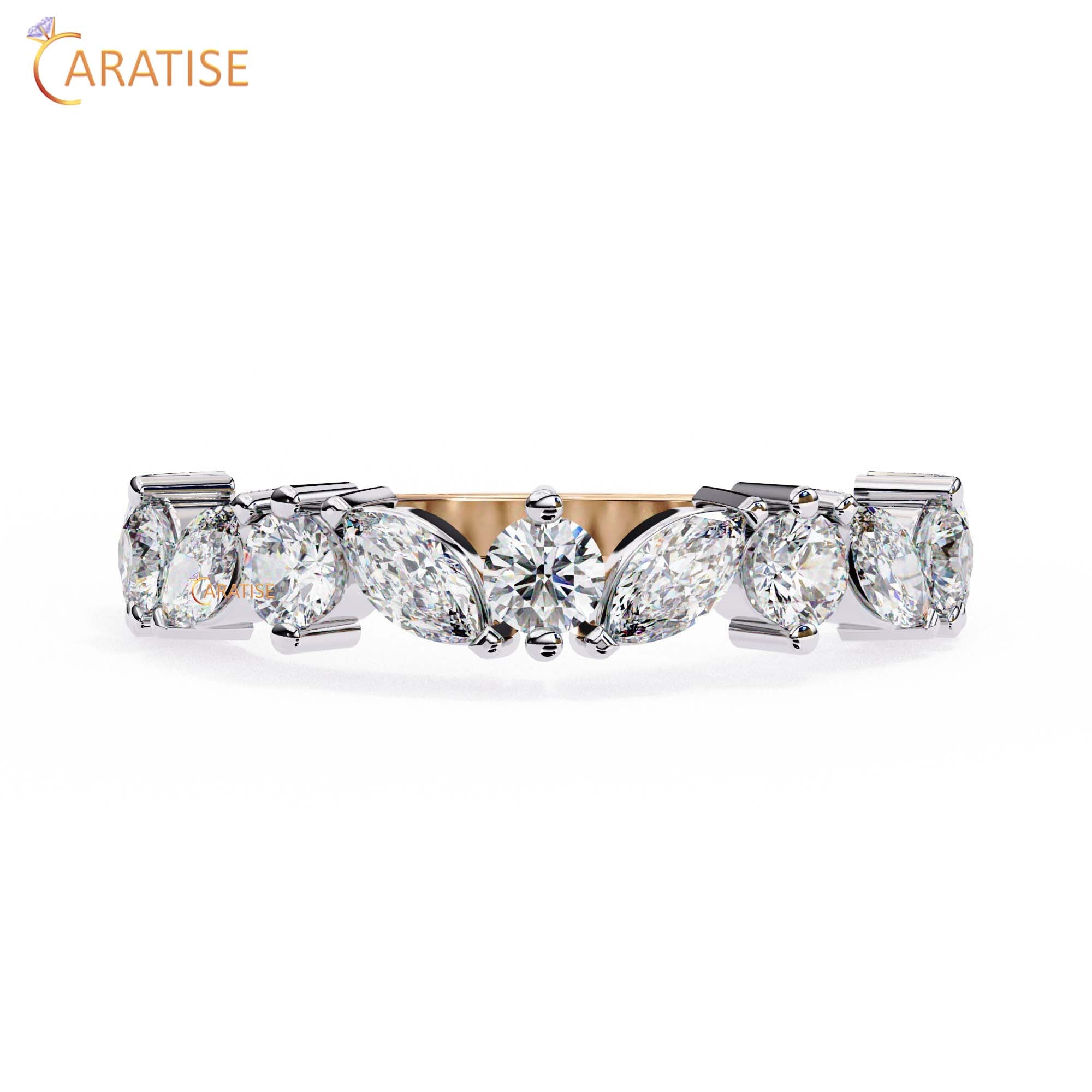 0.90 TDW Round & Marquise Cut Diamond Women's Minimalist Ring