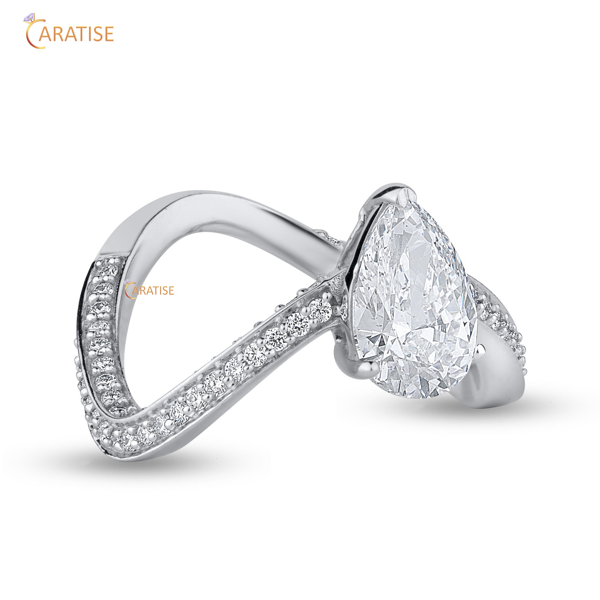 2.50 TDW Pear & Round Cut Mossiante Diamond Engagement Ring 925 Silver