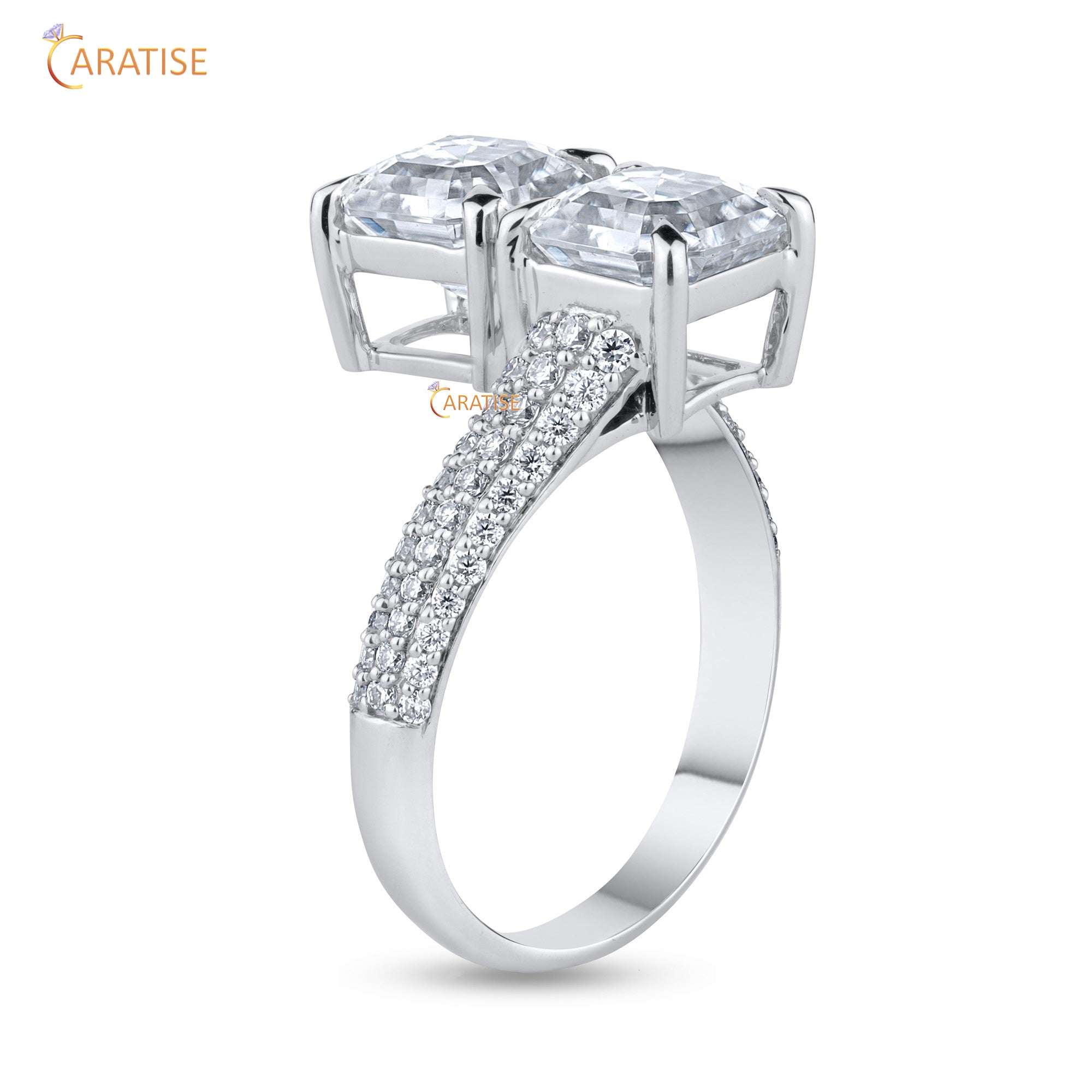 3.92TDW Asscher & Round Cut Diamond Engagement Ring 925 Silver