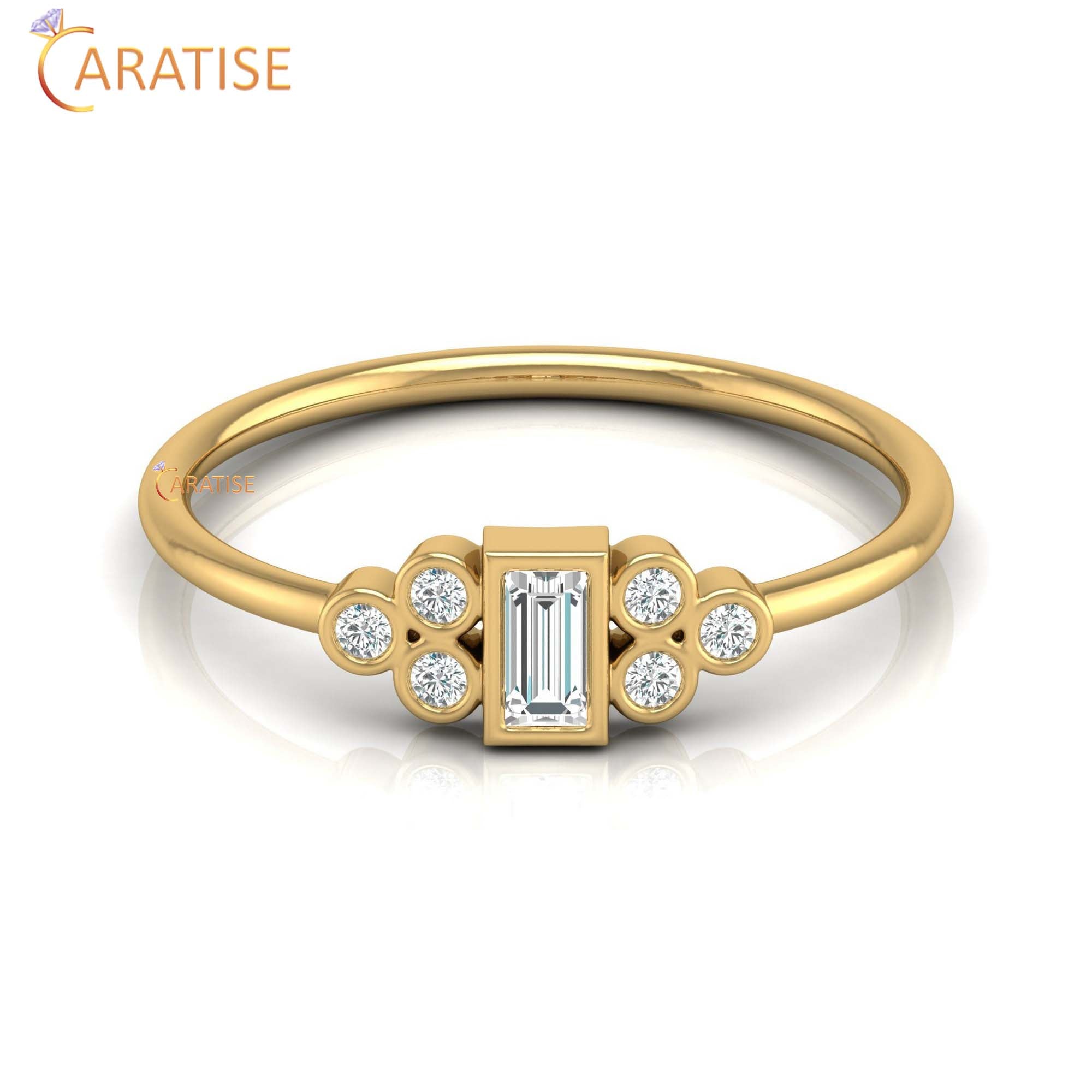 0.17 TDW Round & Baguette Cut Women's Minimalist Diamond Ring