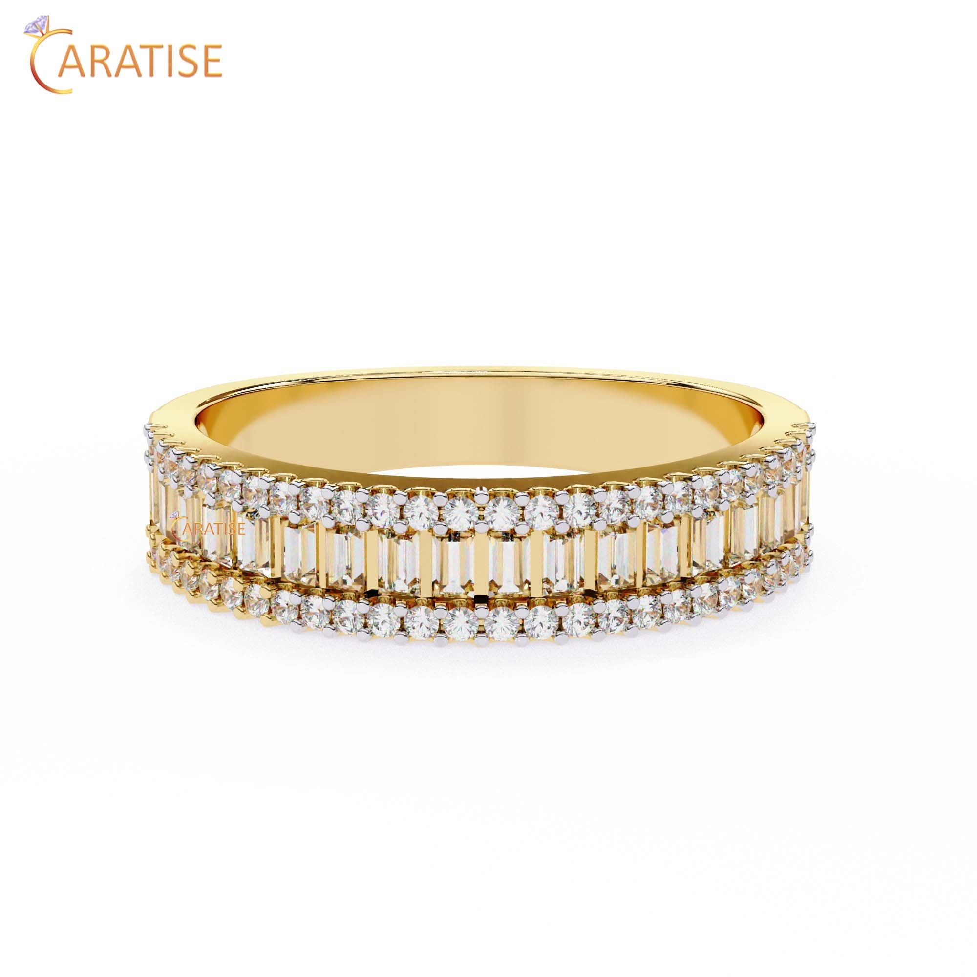 0.60 TDW Round & Baguette Cut Diamond Women's Minimalist Band