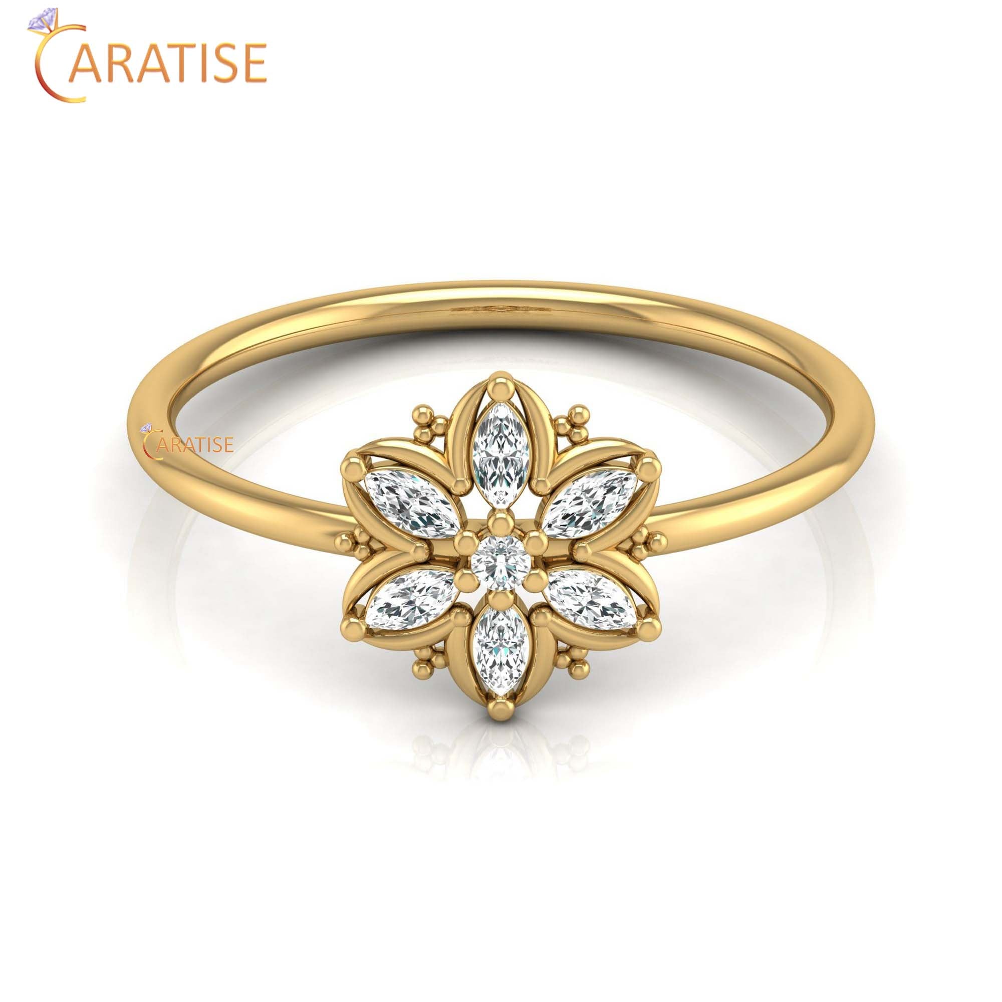 0.15 TDW Round & Marquise Cut Women's Minimalist Diamond Ring