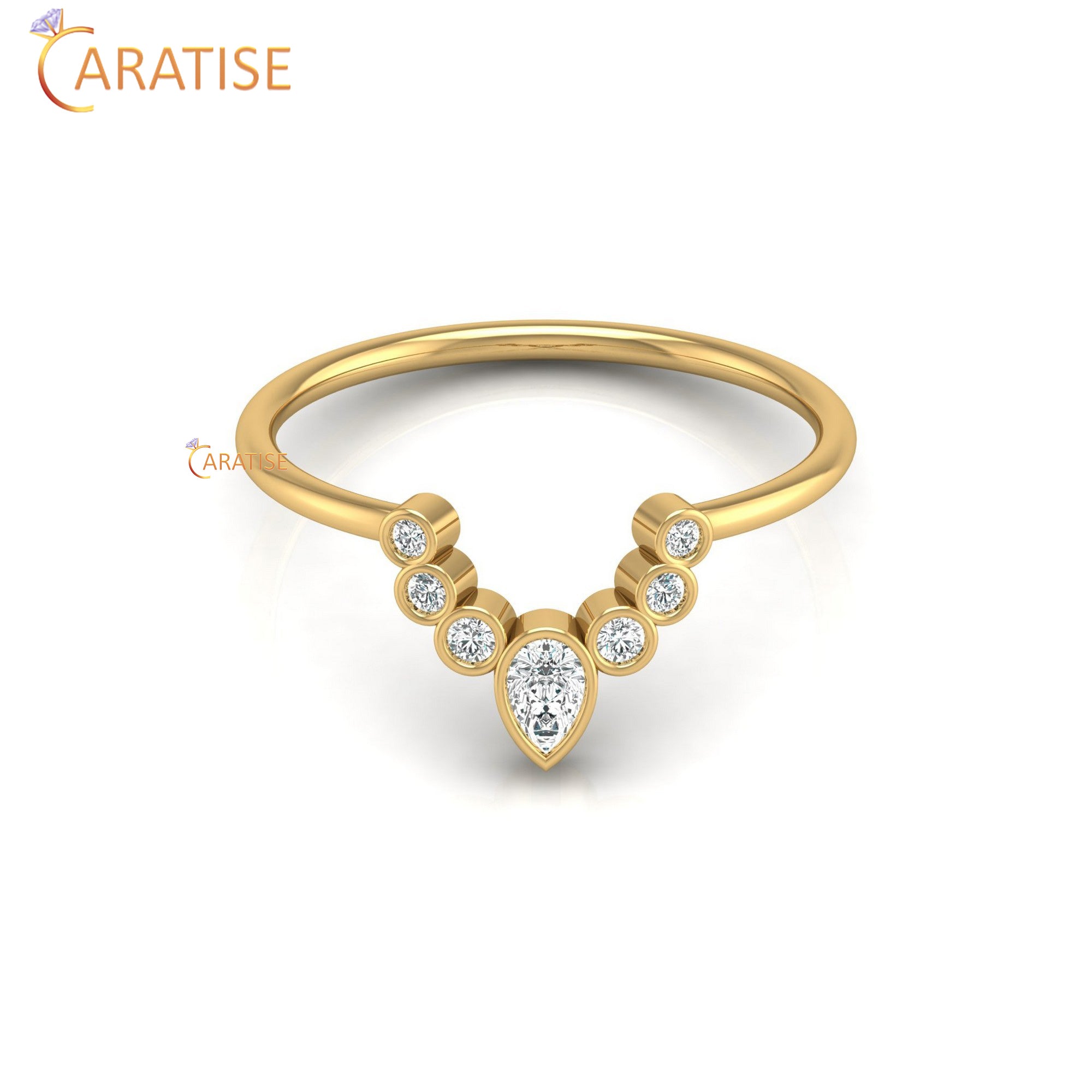 0.16 TDW Round & Pear Cut Minimalist Women's Diamond Ring