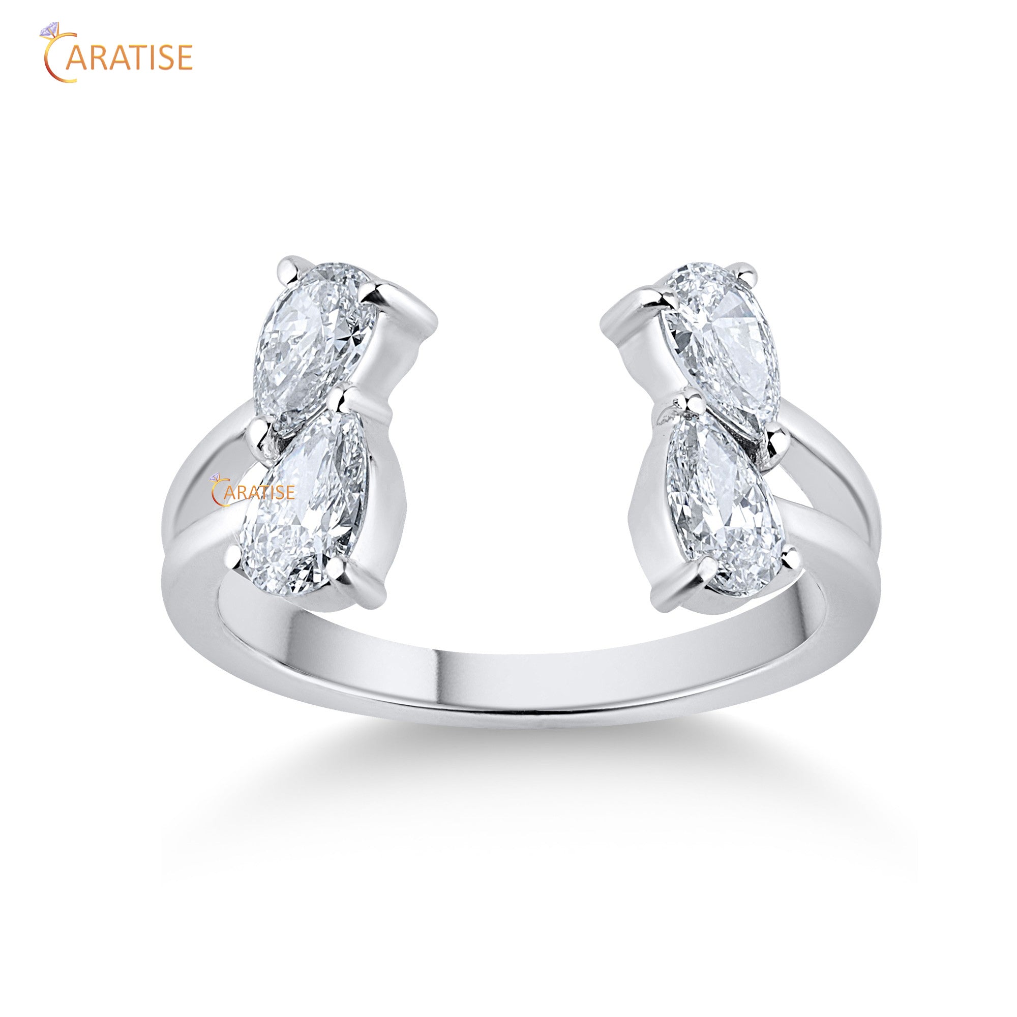 0.80 TDW Pear Cut Moissanite Diamond Engagement Ring 925 Silver