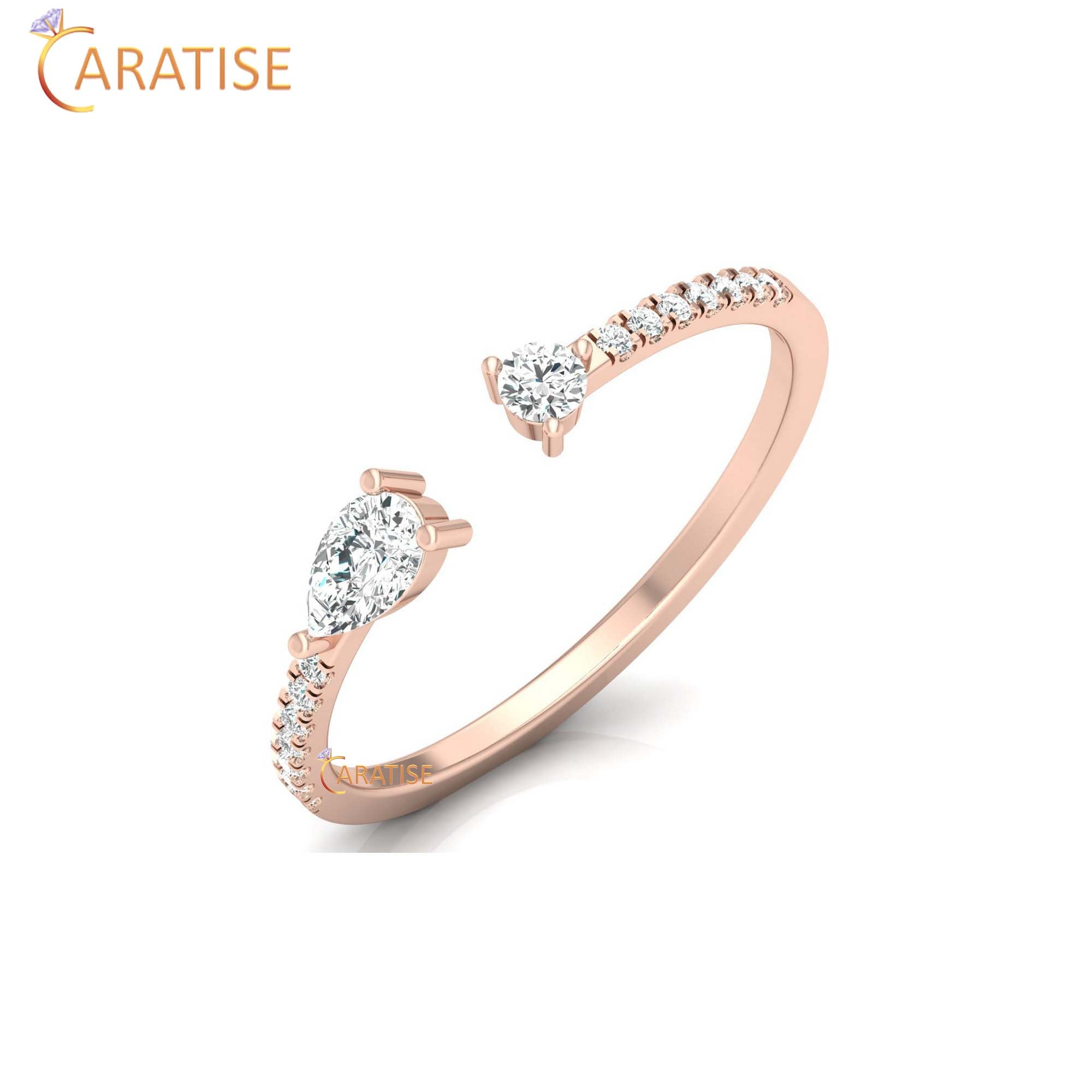 0.28 TDW Round & Pear Cut Women's Minimalist Diamond Ring